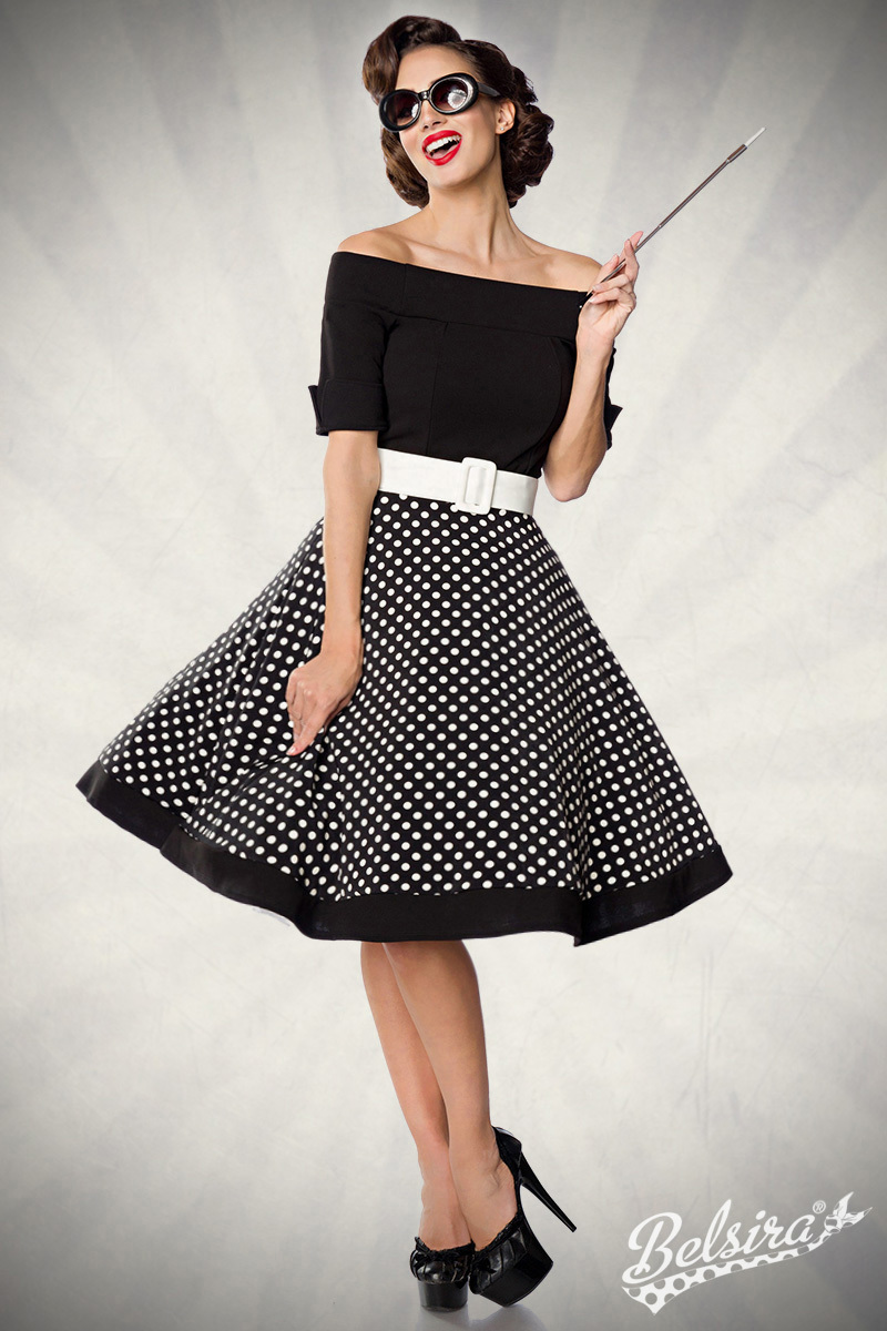 Retro Kleid mit Tellerrock aus Baumwolle & elastischem Jersey von BELSIRA Kurze Ärmel mit Manschetten & Reißverschluss hinten Rockteil ohne Petticoat