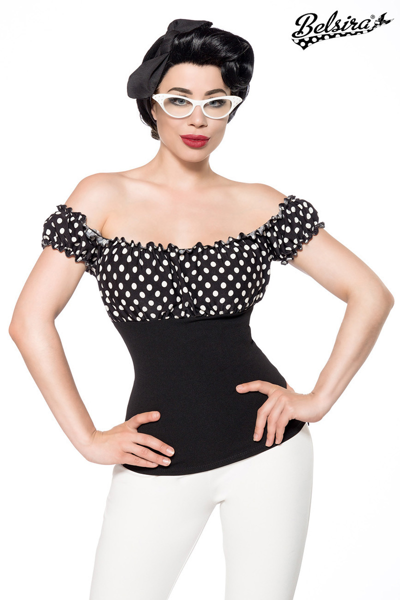 BELSIRA Schulterfreie Retrobluse im 50s Vintage Stil mit Puffärmeln, Gummizug und Brust-RaffungIdeal für Rockabilly & Pin-up Outfits