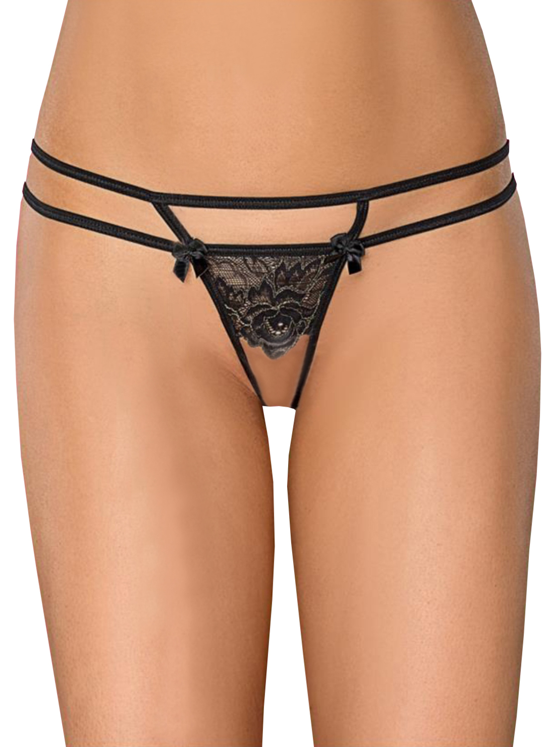 Axami Erotischer Goldene Spitze und Tül String Ouvert M885