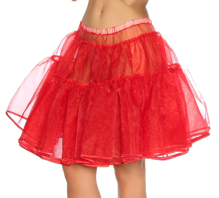 Voluminöser Petticoat aus Organza mit Satinbändern und Tüll-Volants 48 cm Länge, elastischer Bund Ideal für Rockabilly Kleider und Vintage-Looks