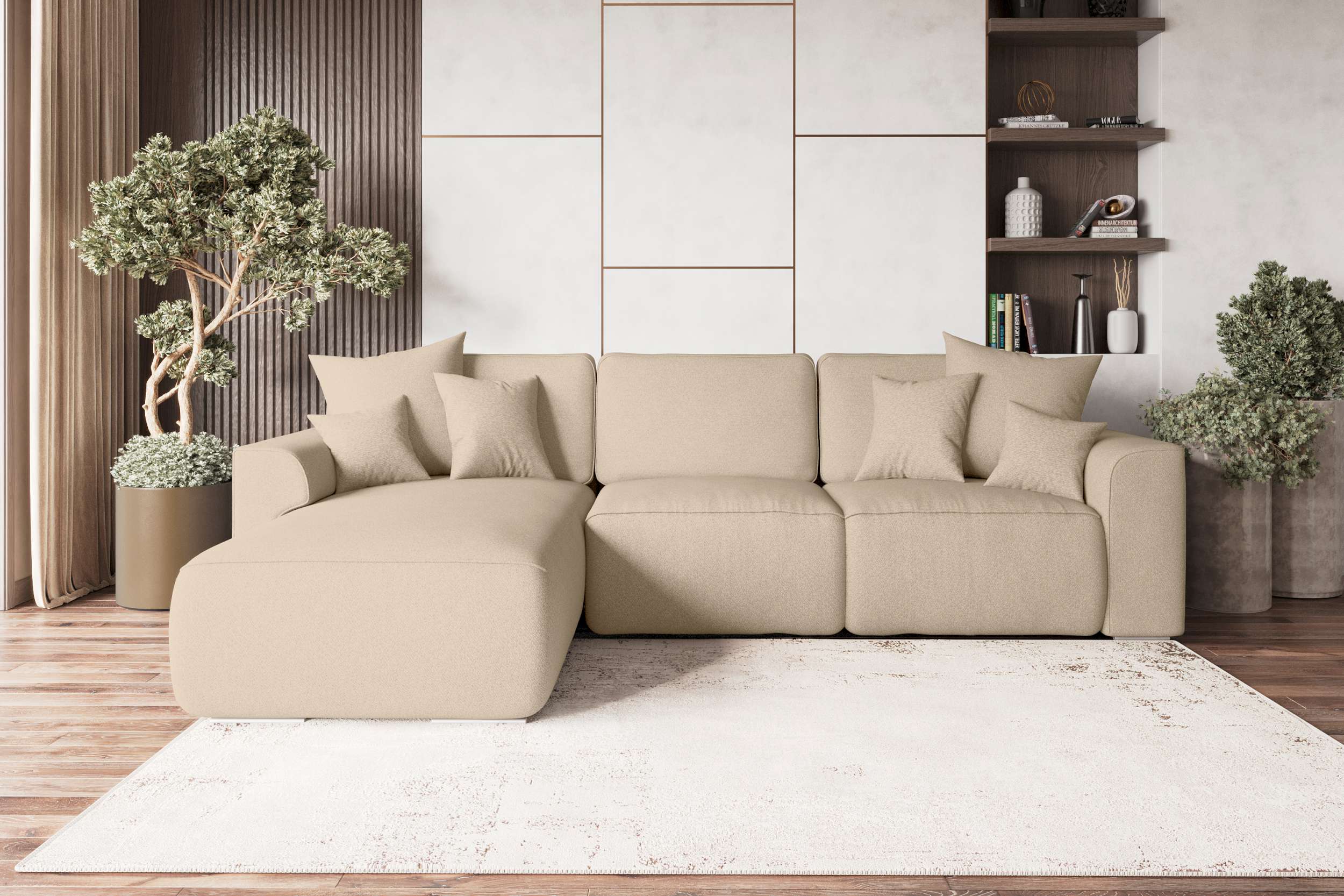 99rooms Gusto Ecksofa Strukturstoff NEVE Beige Links ohne Schlaffunktion