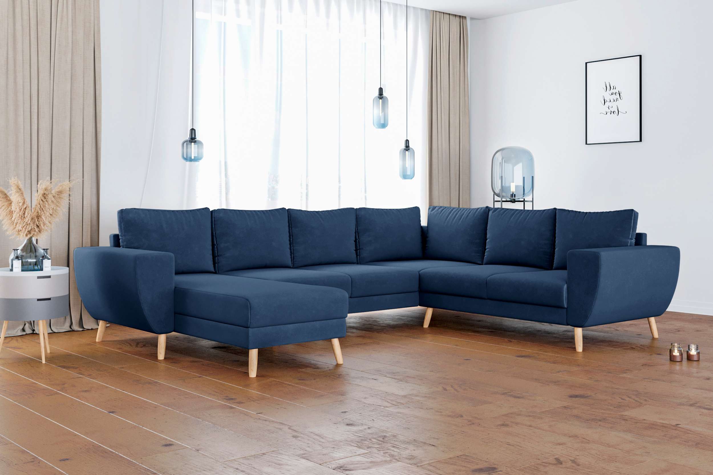 99rooms Apollo Wohnlandschaft Velours MANILA Dunkelblau Links