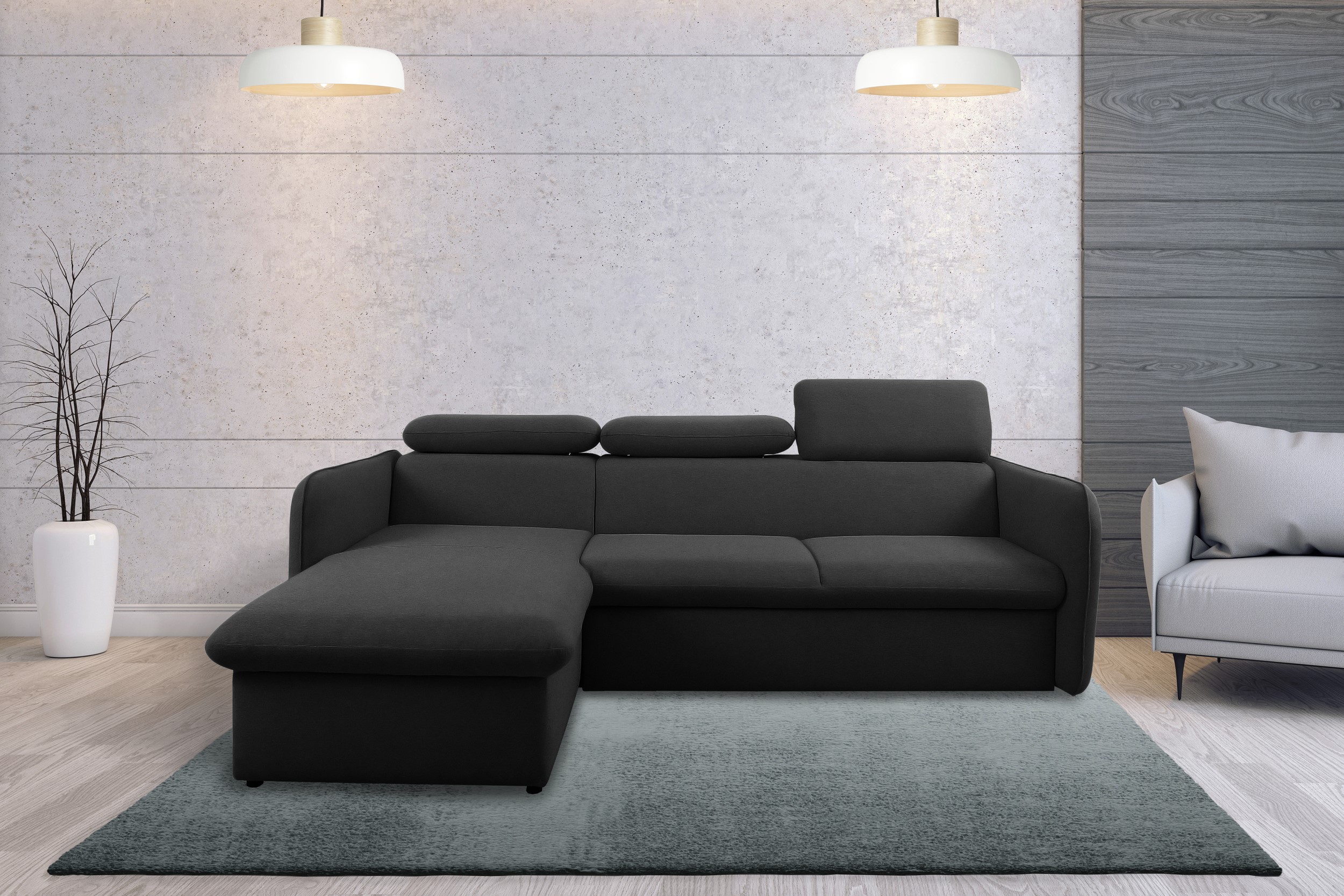 99rooms Amerigo Ecksofa Links Wasserdichtes Velours Schwarz