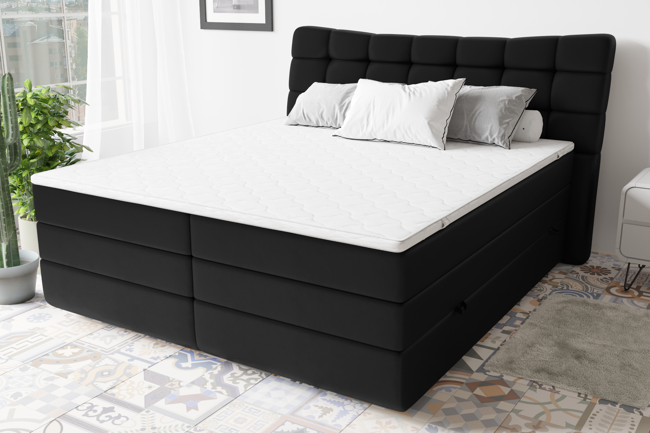 99rooms Leonhard Boxspringbett Kunstleder MADRYT Schwarz 140x200 cm Taschen-Federung