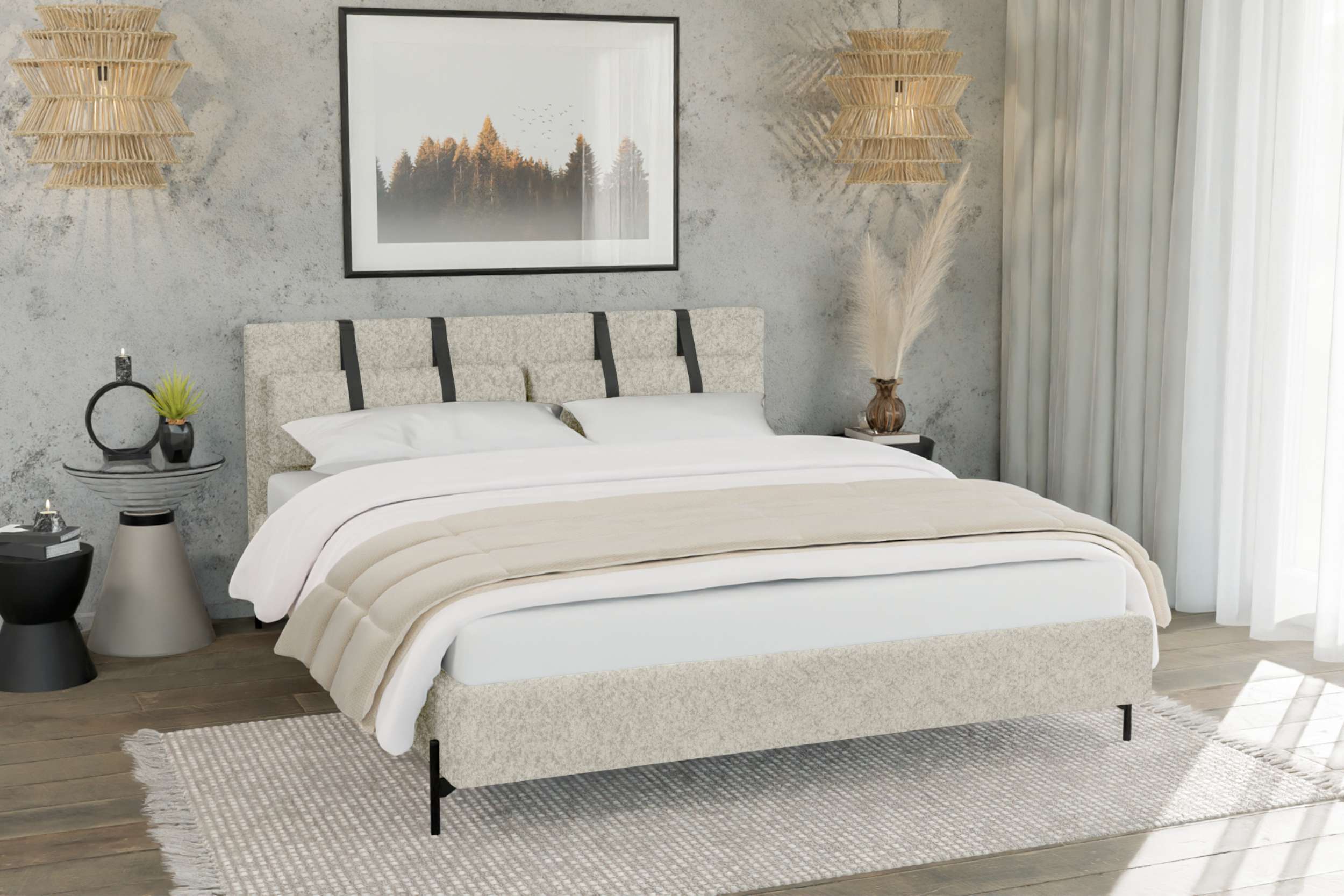 99rooms Stella Polsterbett 140x200 cm Boucle-Stoff ABRIAMO Beige