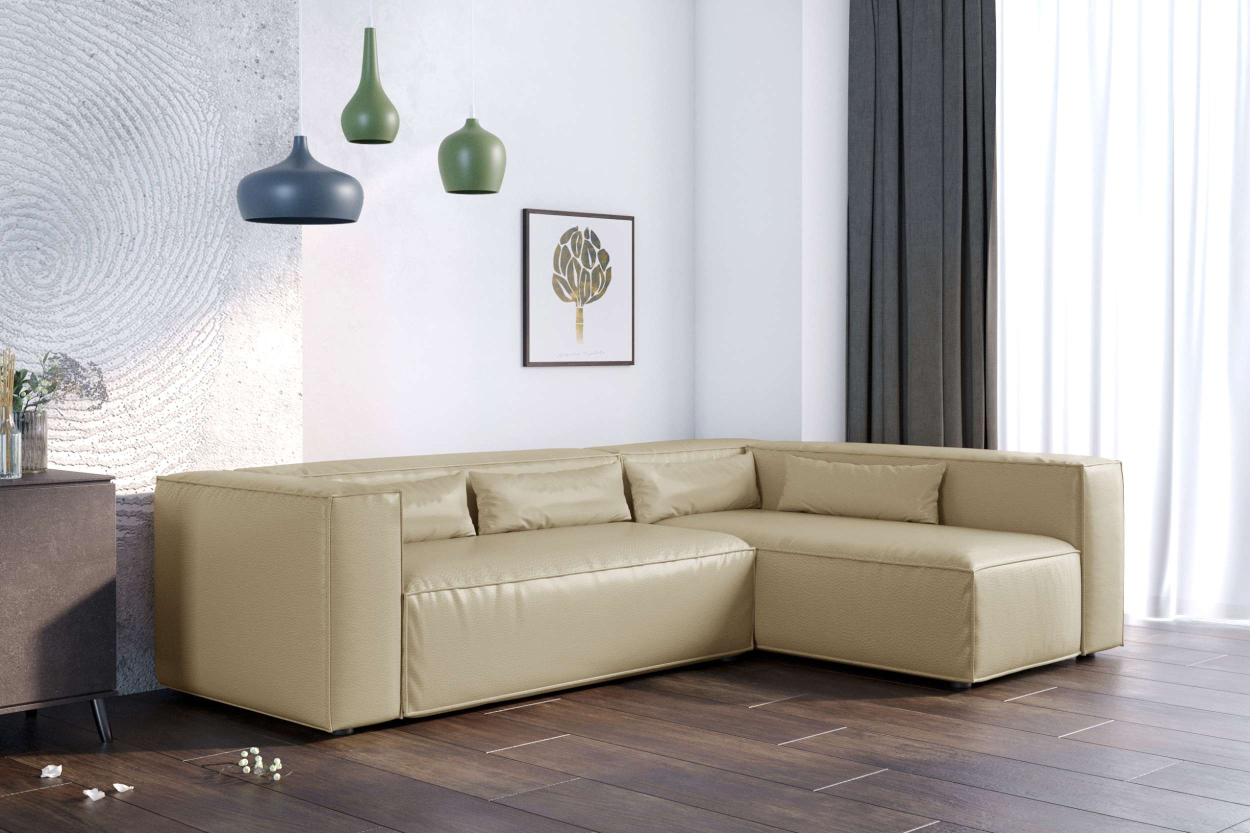 99rooms Floren Ecksofa Kunstleder CAYENNE Champagner Rechts