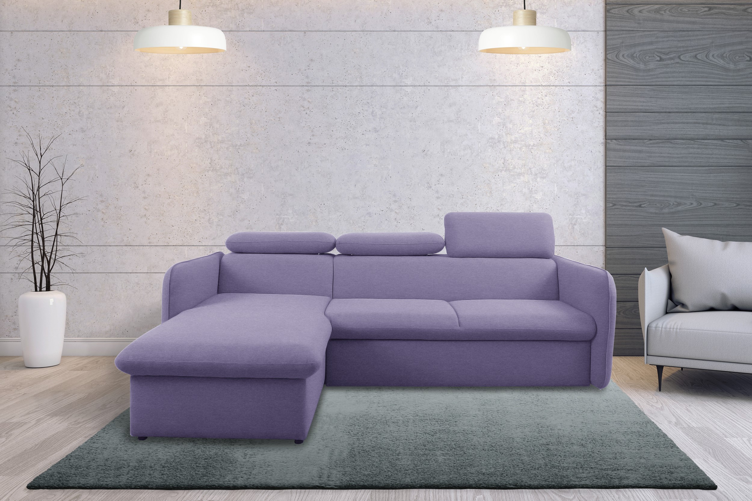 99rooms Amerigo Ecksofa Links Plüsch Grau