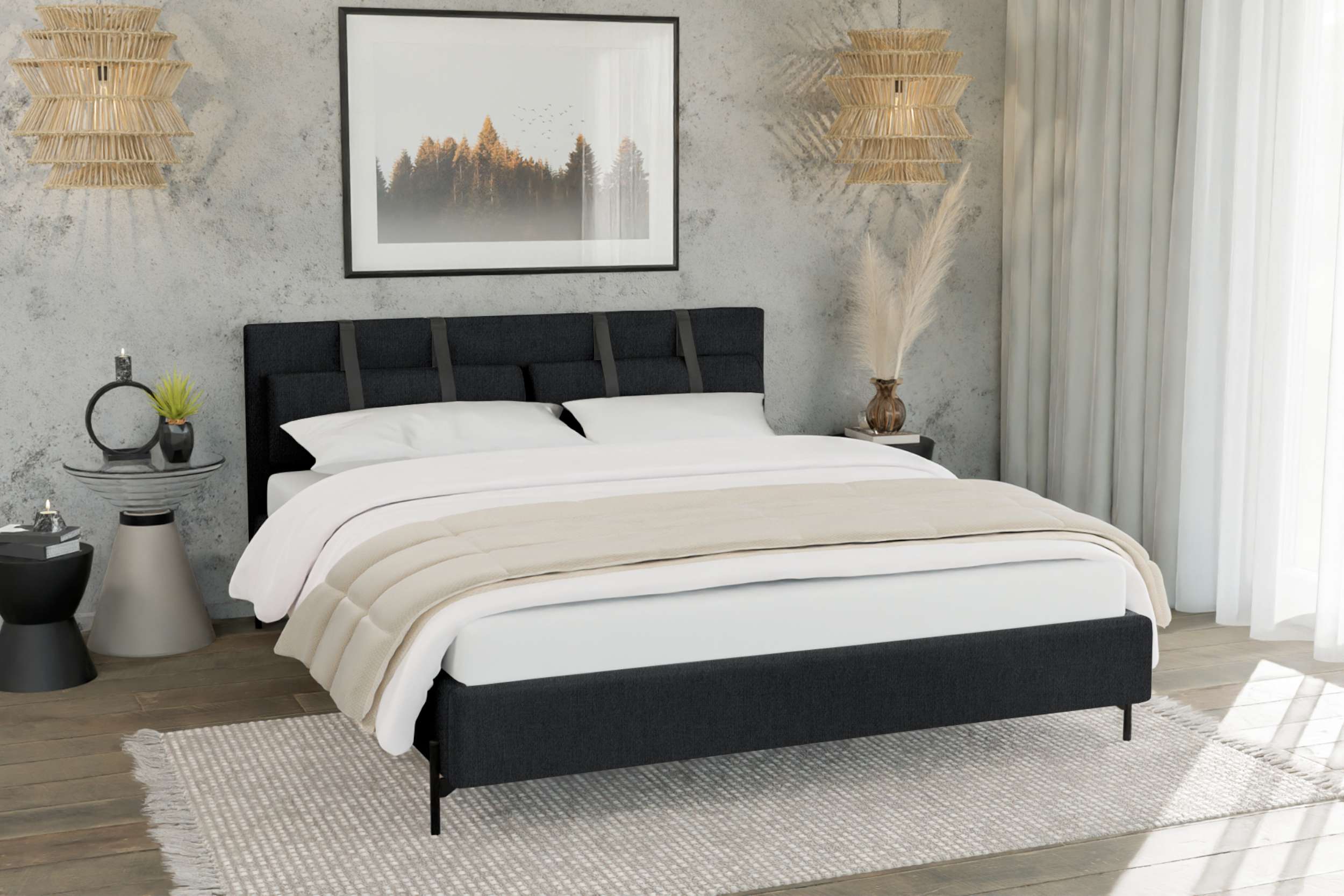 99rooms Stella Polsterbett 140x200 cm Strukturstoff NEVE Schwarz