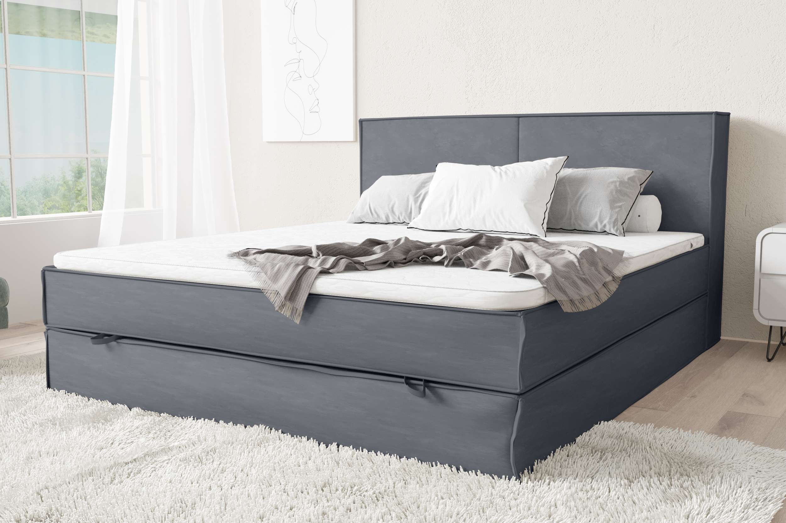 99rooms Samson Boxspringbett 120x200 cm Velours SORO Delphingrau Taschen-Federung