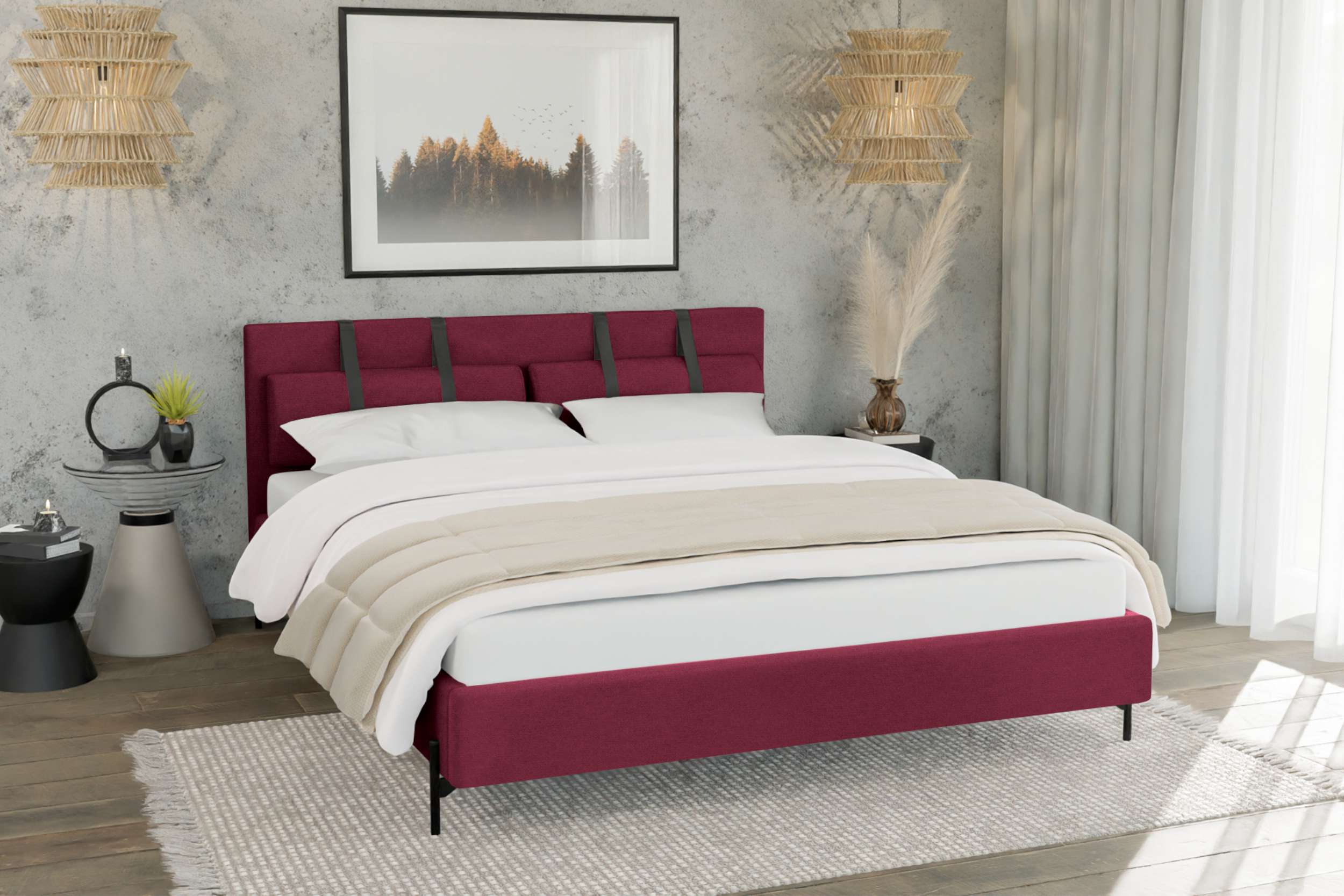 99rooms Stella Polsterbett 140x200 cm Velours ELEMENT Bordeaux