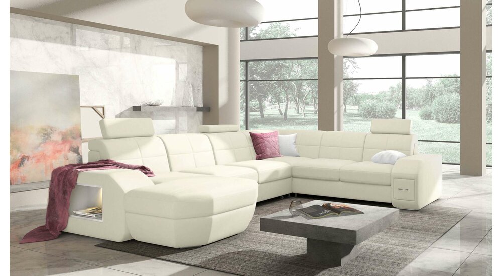 99rooms Nancy Wohnlandschaft Kunstleder MADRYT Beige Rechts mit