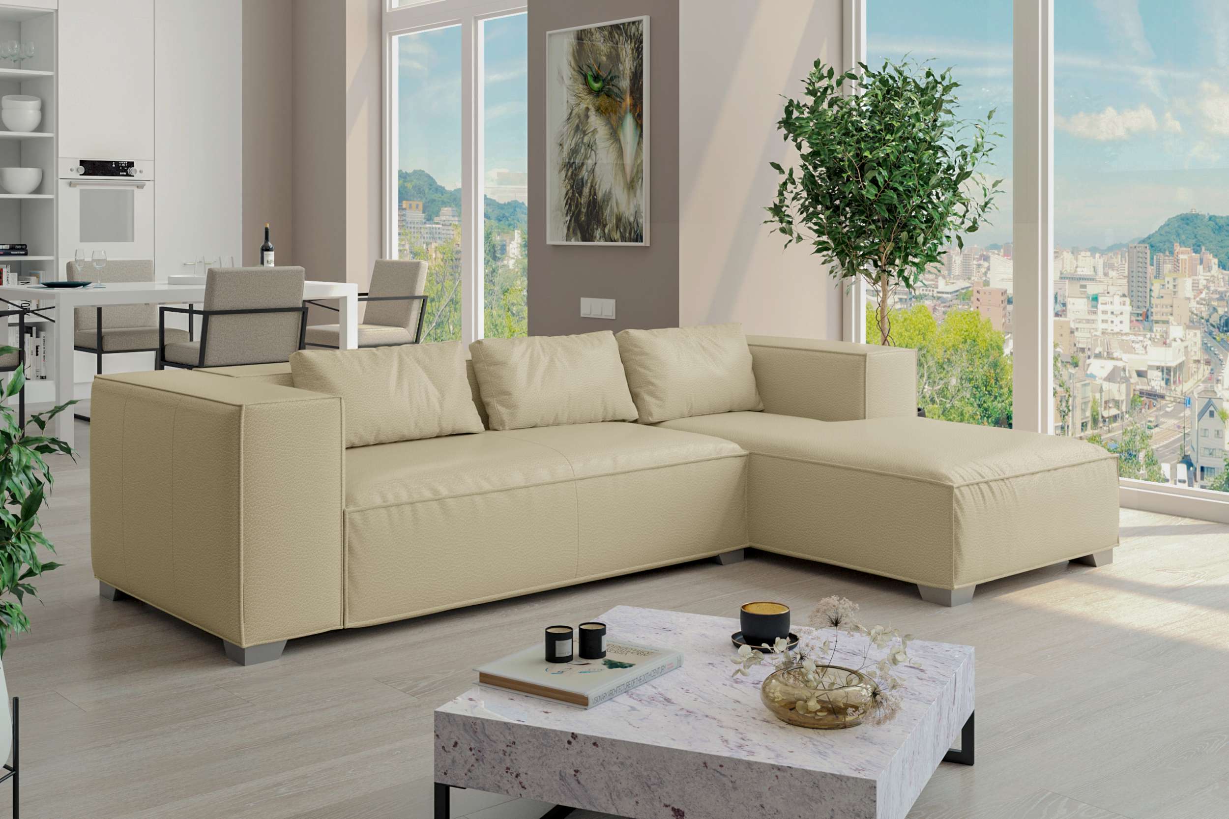 99rooms Samantha Ecksofa Kunstleder CAYENNE Champagner Rechts