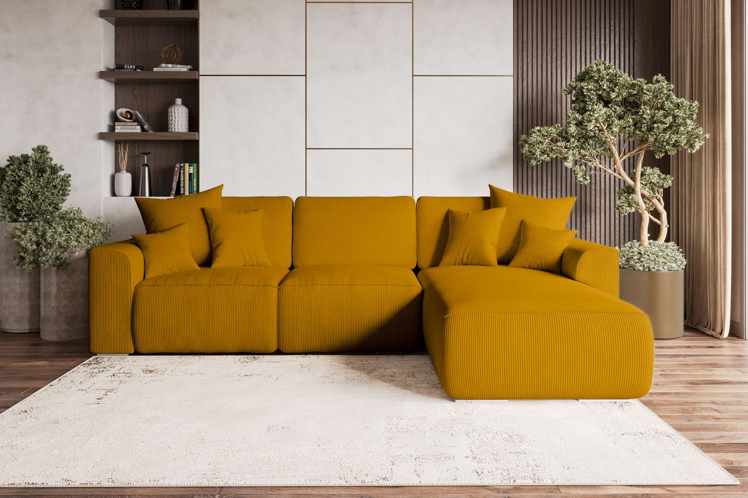 99rooms Gusto Ecksofa Cordstoff POSO Gold Rechts ohne Schlaffunktion