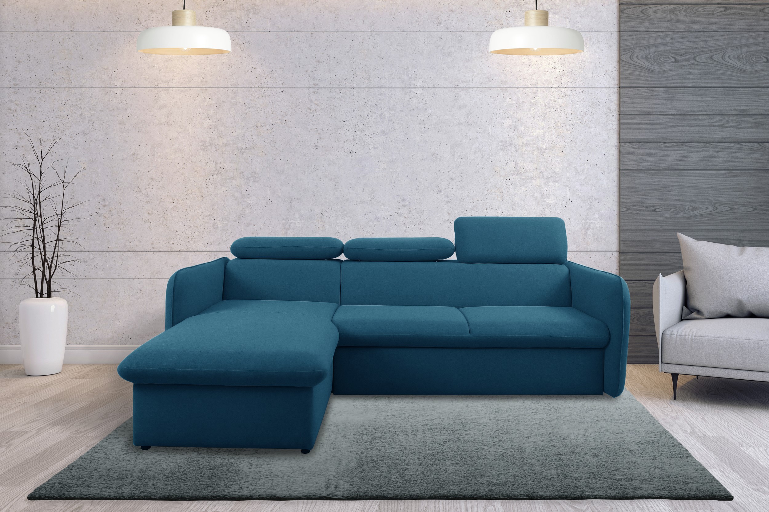 99rooms Amerigo Ecksofa Links Wasserdichtes Velours Dunkelgrau