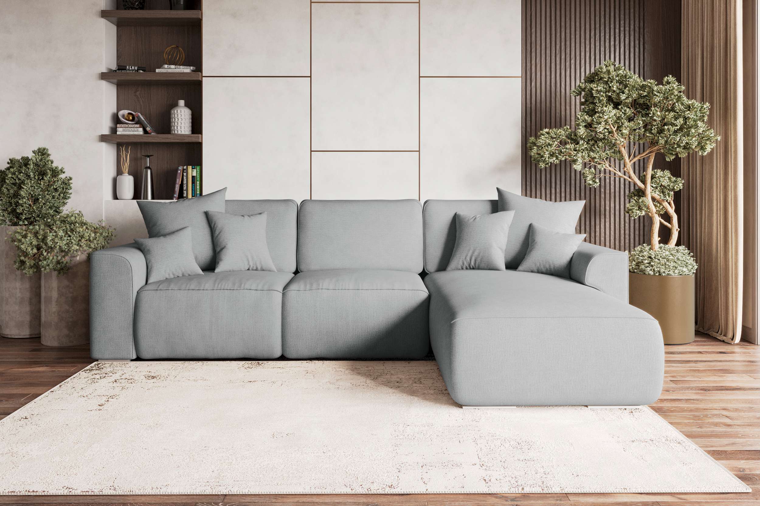 99rooms Gusto Ecksofa Velours MONOLITH Silber Rechts ohne Schlaffunktion