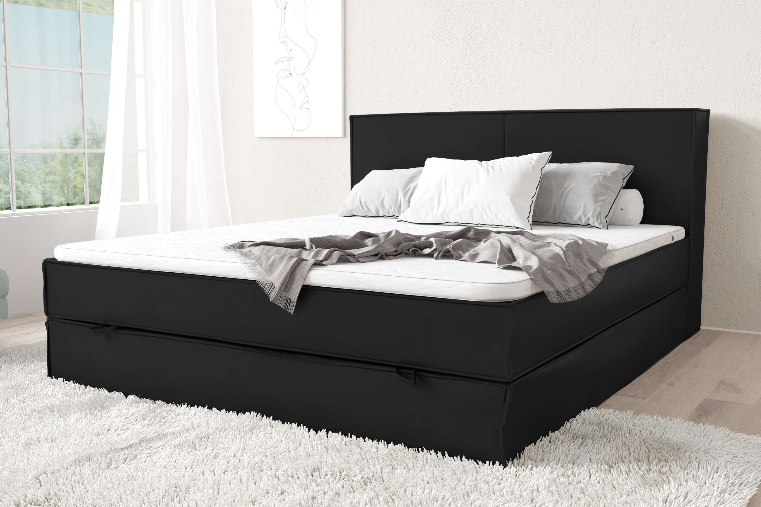 99rooms Samson Boxspringbett  120x200 cm Kunstleder MADRYT Schwarz Taschen-Federung