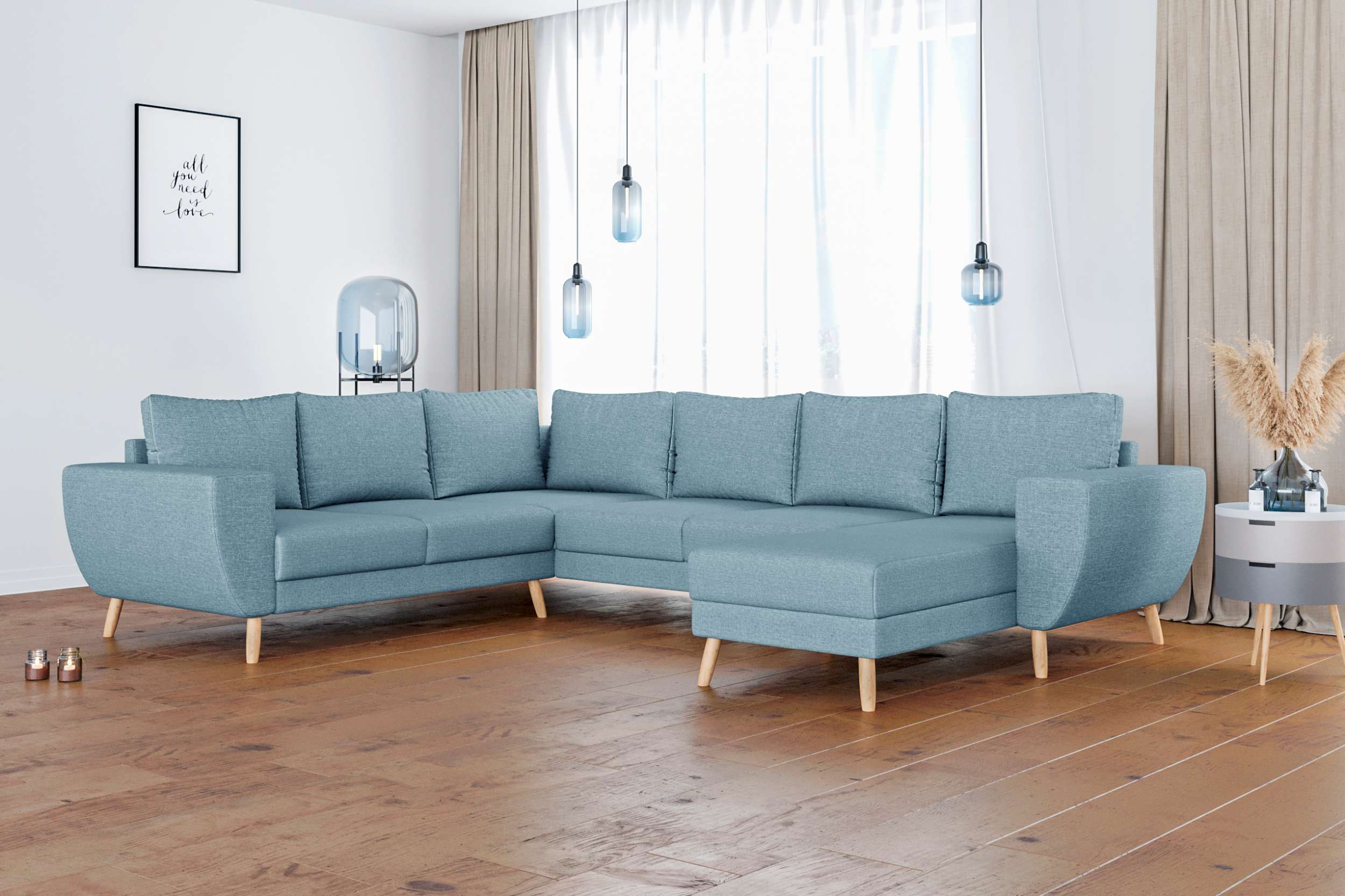 99rooms Apollo Wohnlandschaft Strukturstoff LARS Hellblau Rechts