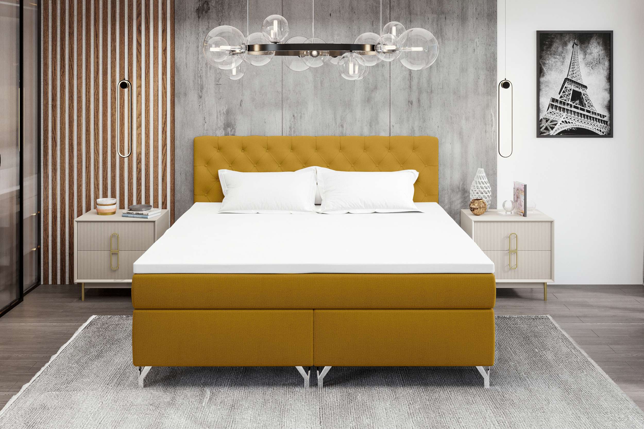 99rooms Prestige Boxspringbett 140x200 cm Velours MONOLITH Gelb