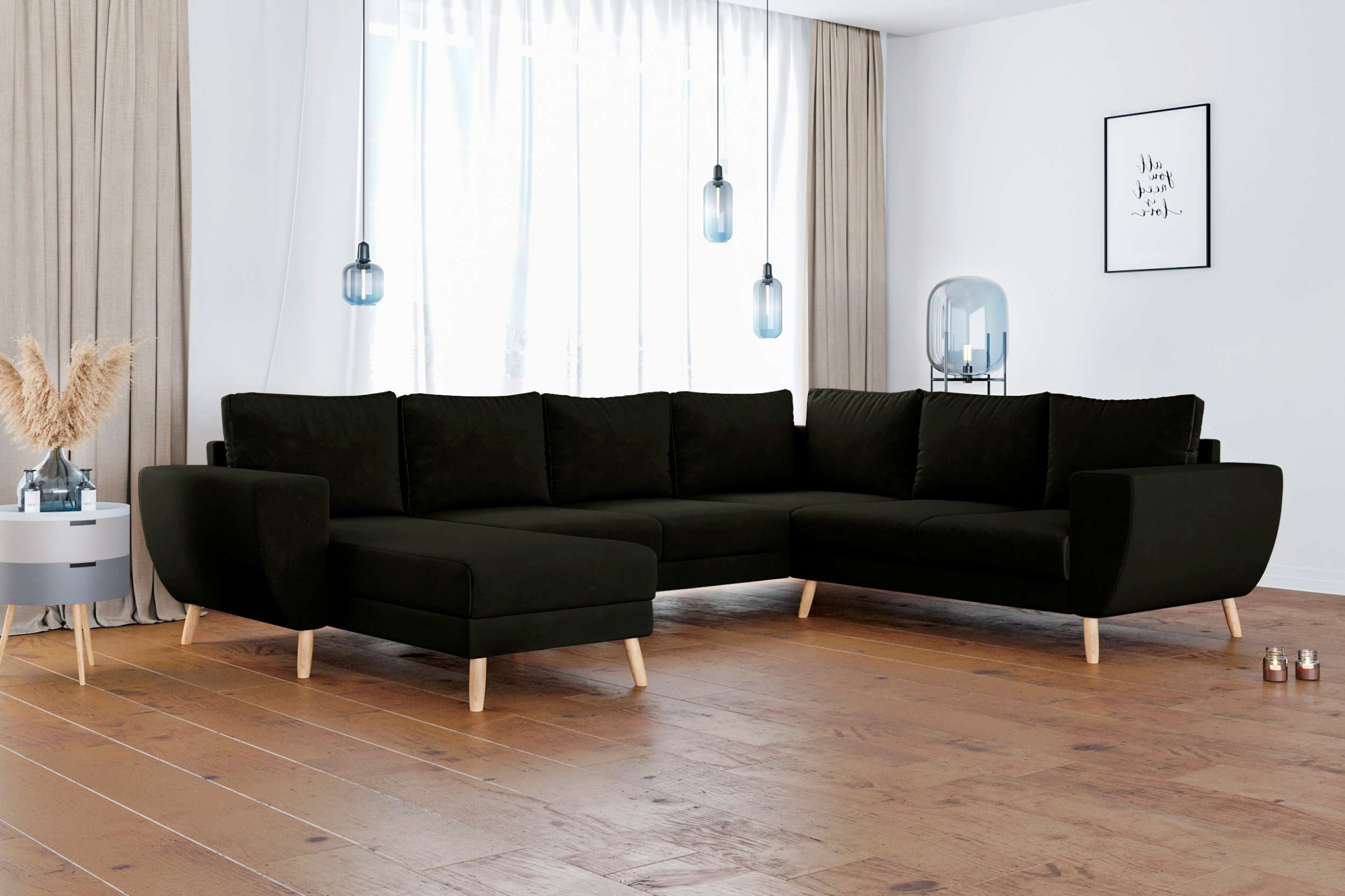 99rooms Apollo Wohnlandschaft Velours MANILA Schwarz Links