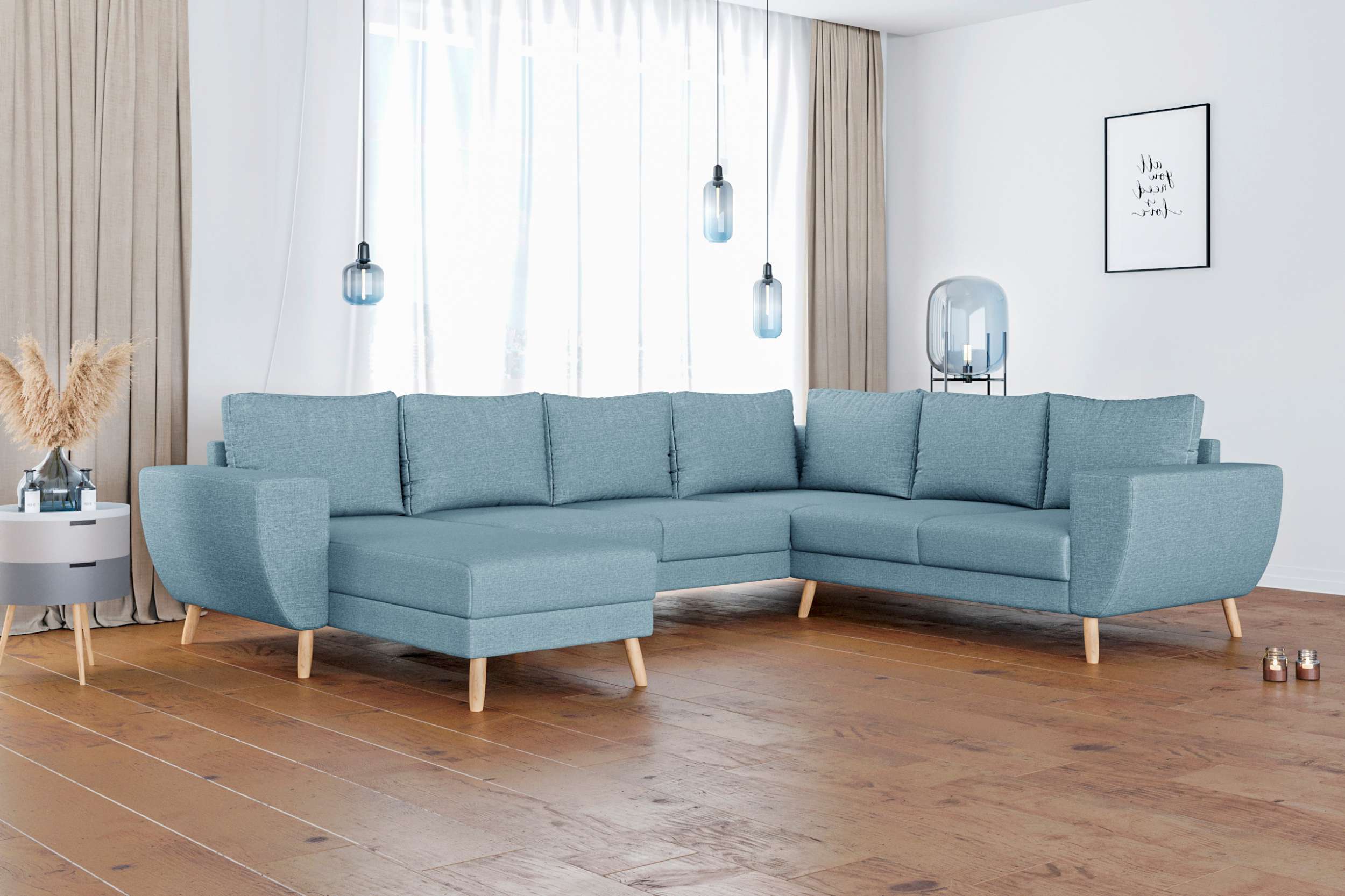 99rooms Apollo Wohnlandschaft Strukturstoff LARS Hellblau Links