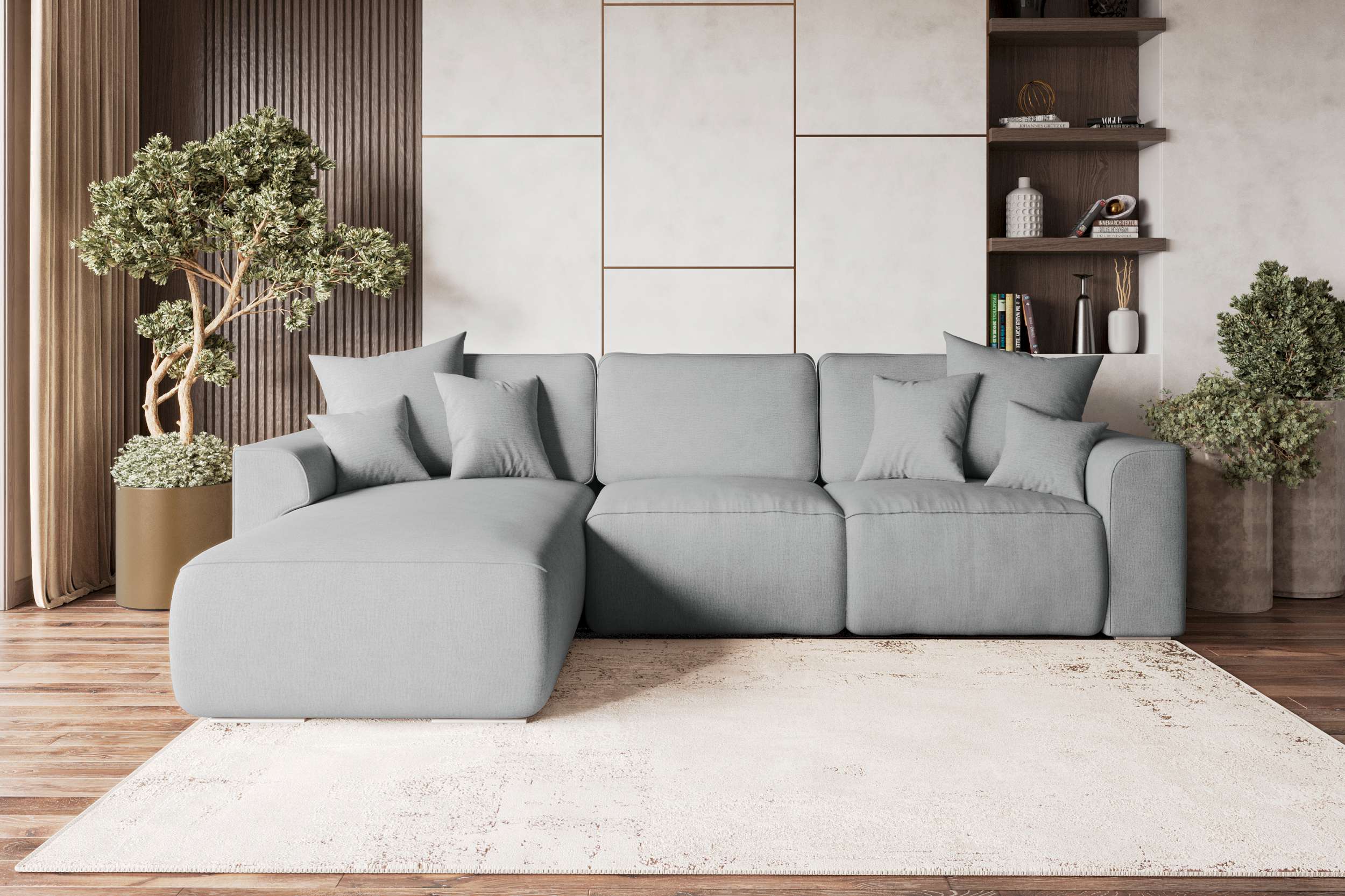 99rooms Gusto Ecksofa Velours MONOLITH Silber Links ohne Schlaffunktion