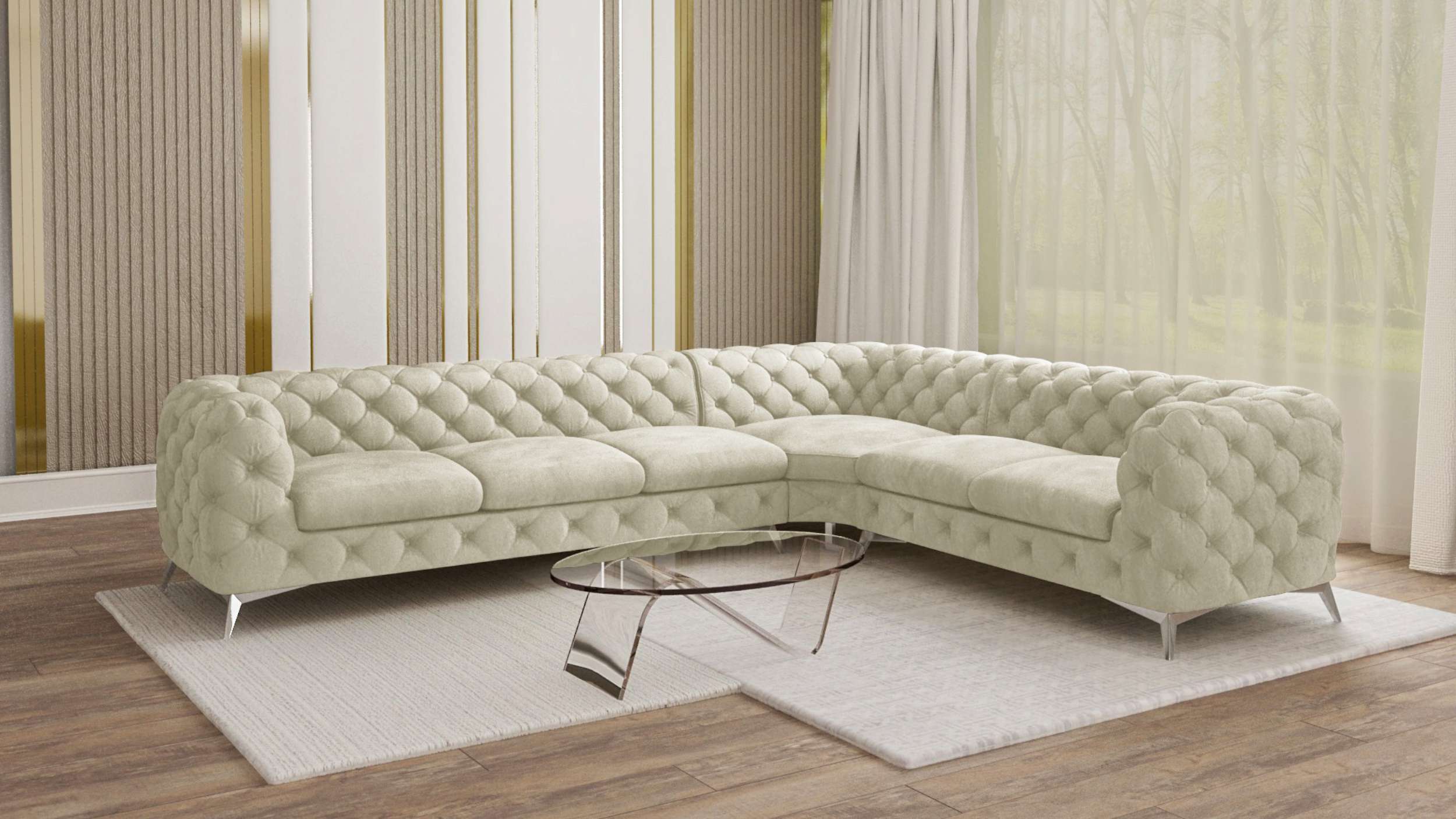 99rooms Hawana Ecksofa Kunstleder CAYENNE Champagner Rechts