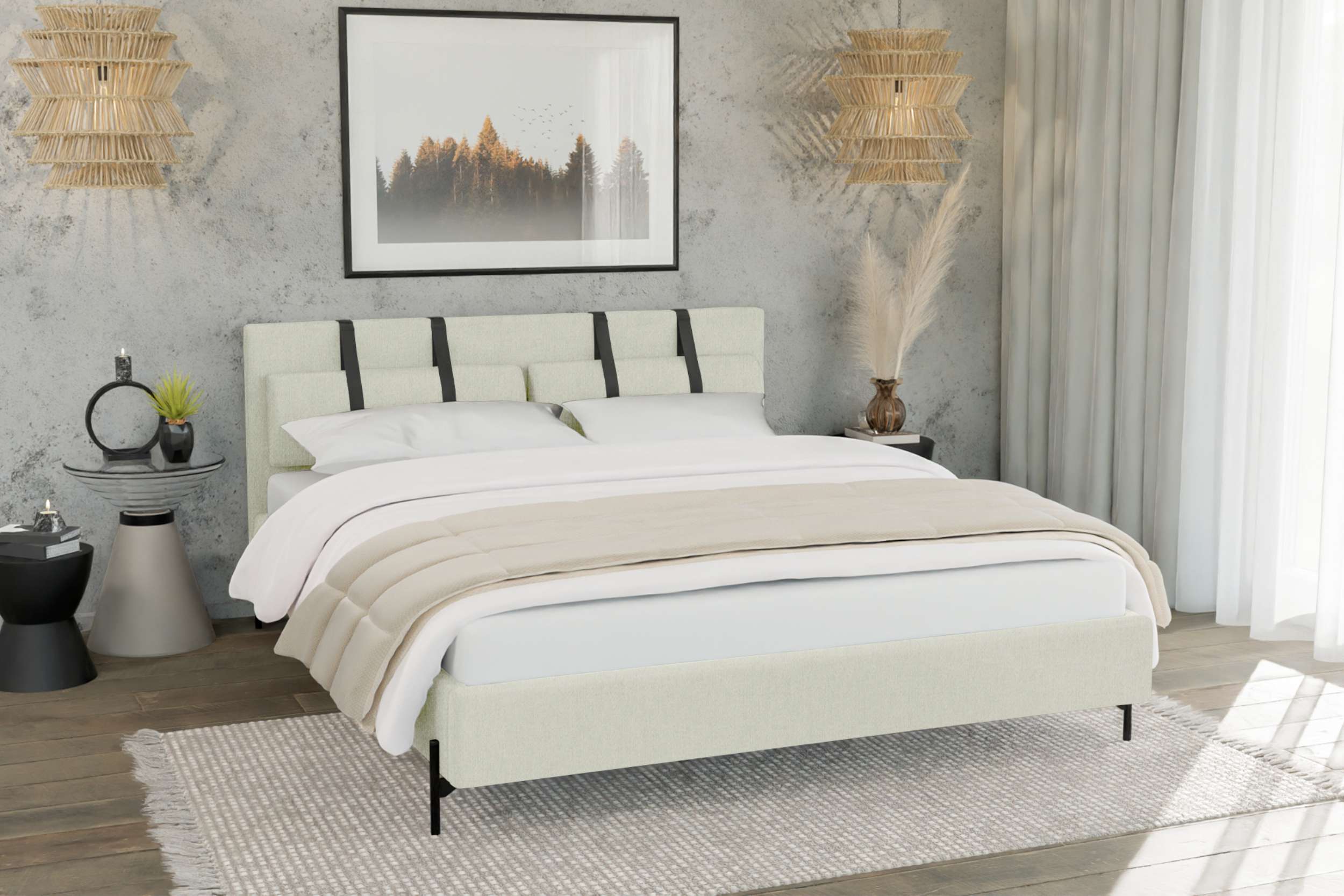 99rooms Stella Polsterbett 140x200 cm Strukturstoff NEVE Creme