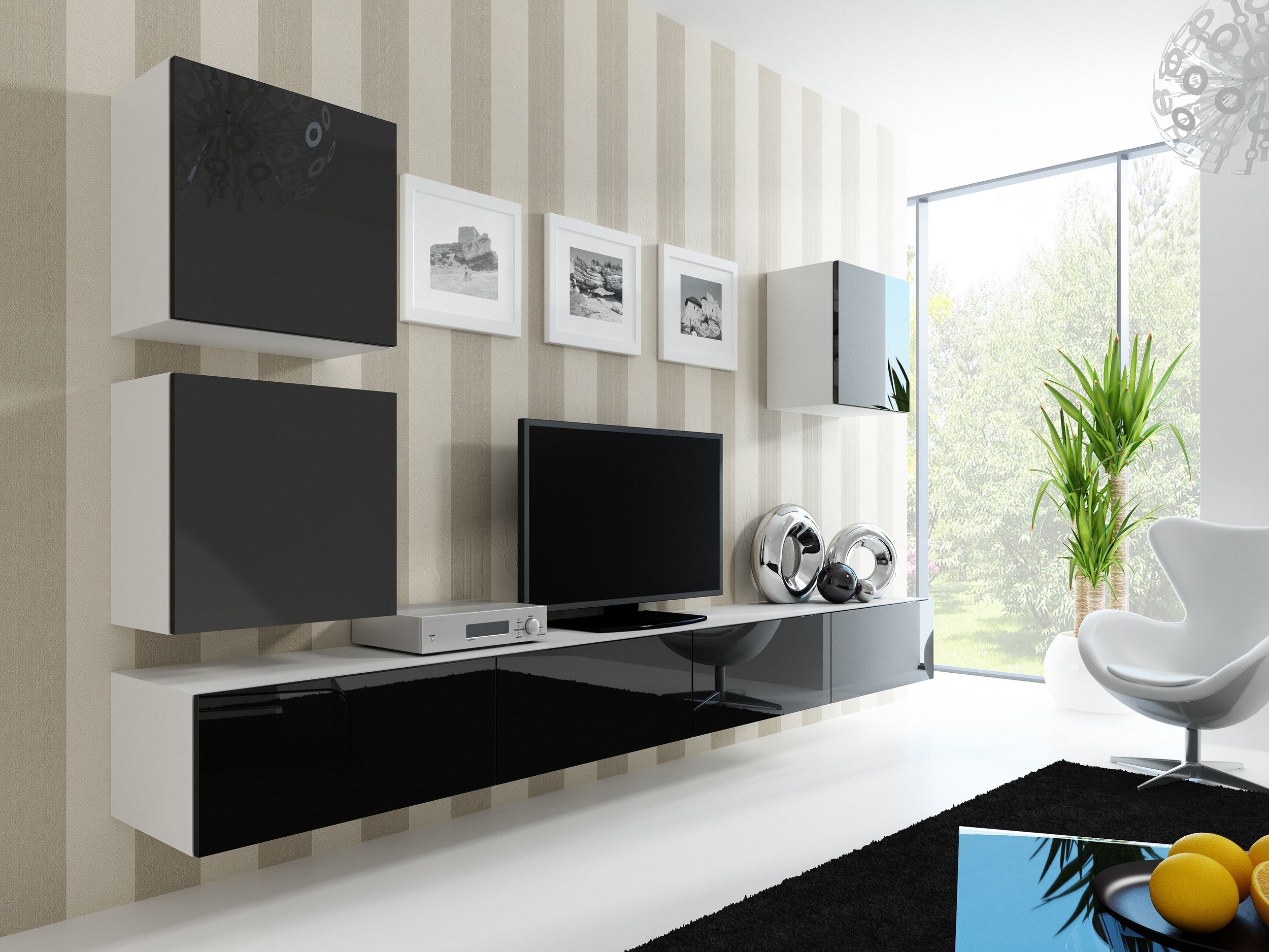 99rooms Vago XXII Quadrat Wohnwand Weiß Schwarz