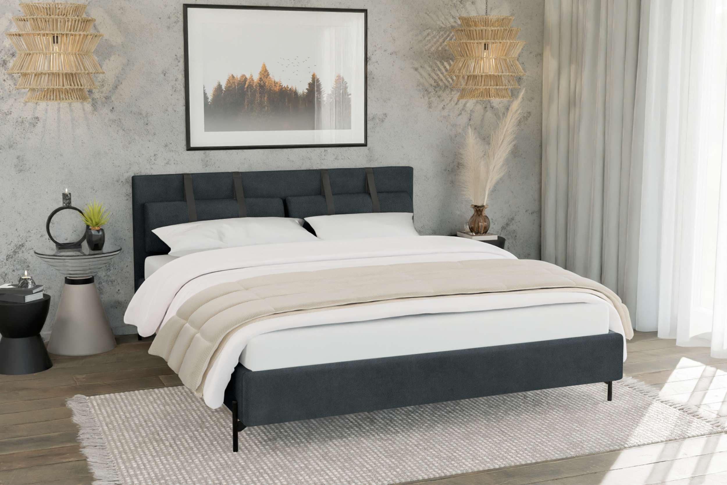 99rooms Stella Polsterbett 140x200 cm Kunstwildleder ZARIA Dunkelgrau