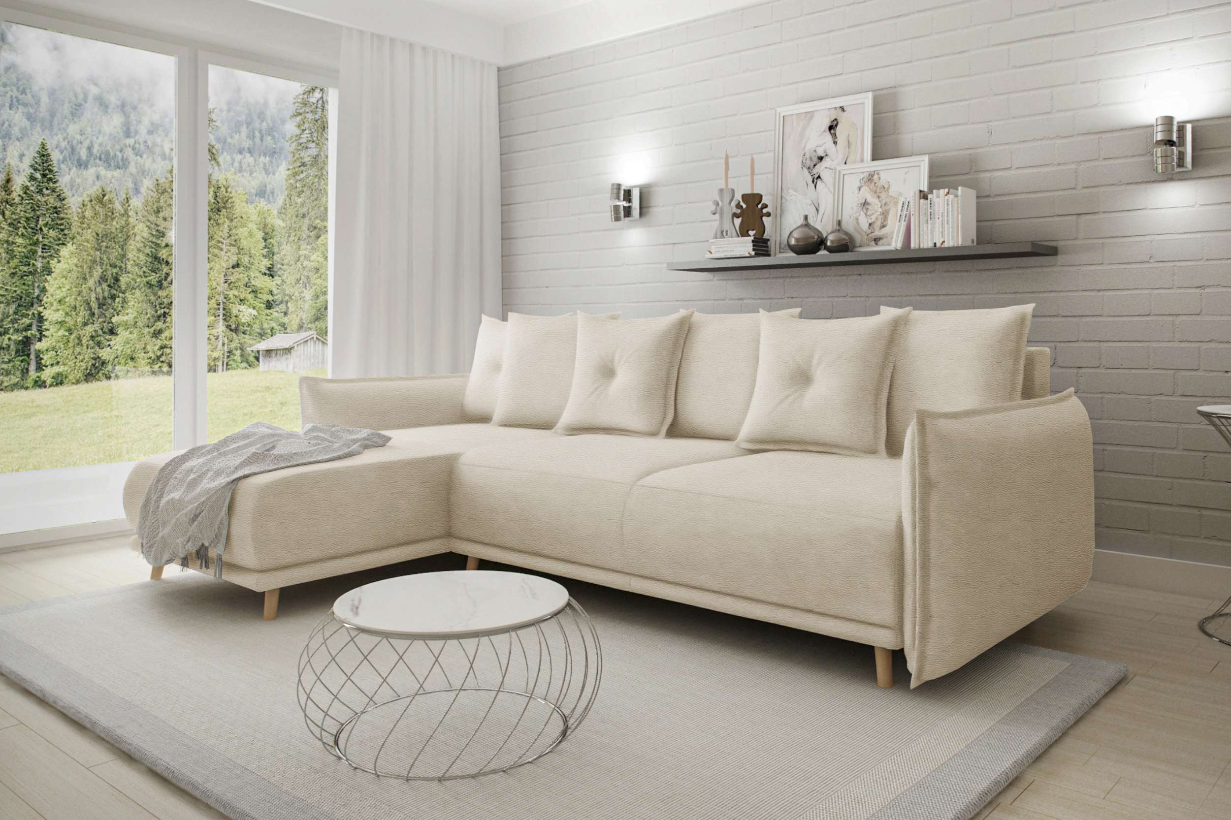 99rooms Mauri Ecksofa Kunstleder CAYENNE Champagner Links