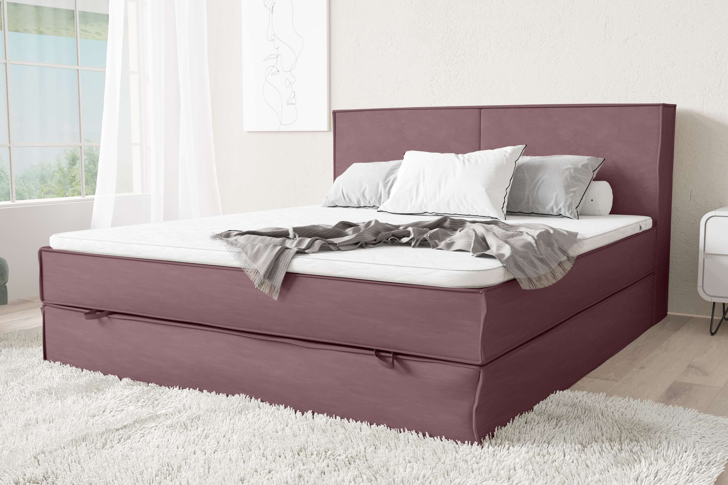 99rooms Samson Boxspringbett  120x200 cm Velours SORO Pastellrosa Taschen-Federung