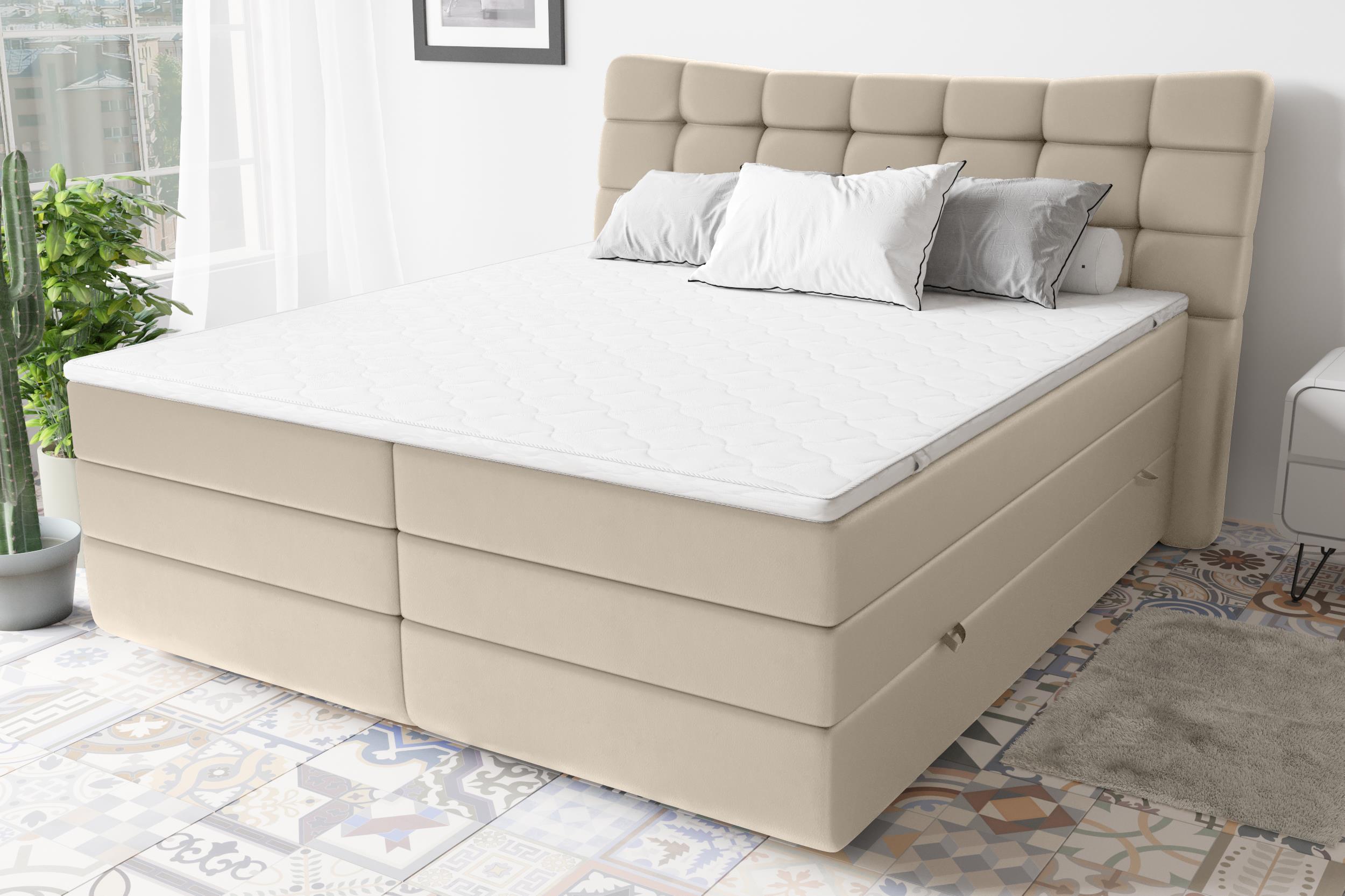 99rooms Leonhard Boxspringbett Kunstleder MADRYT Champagner 140x200 cm Taschen-Federung