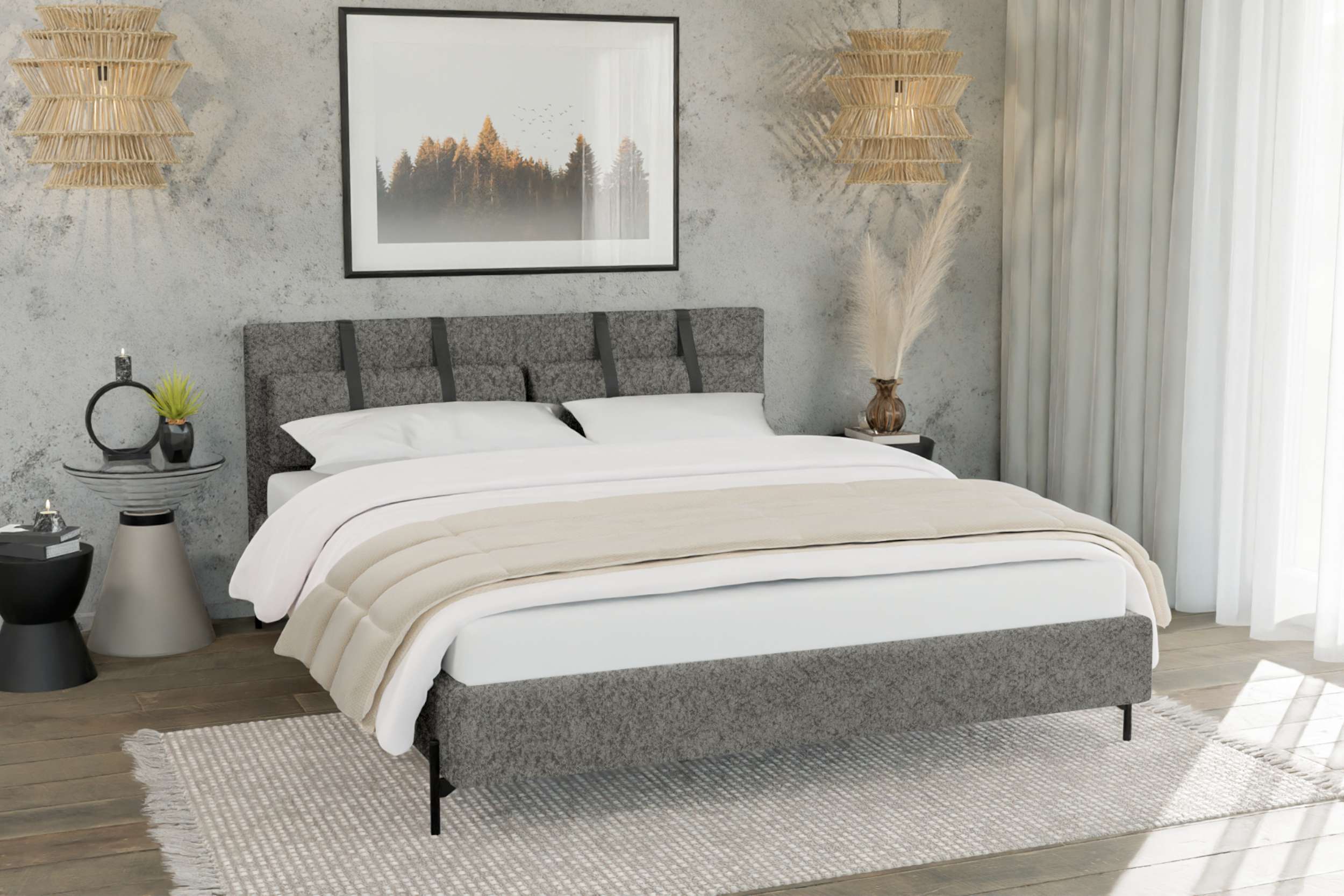 99rooms Stella Polsterbett 140x200 cm Boucle-Stoff ABRIAMO Hellbraun