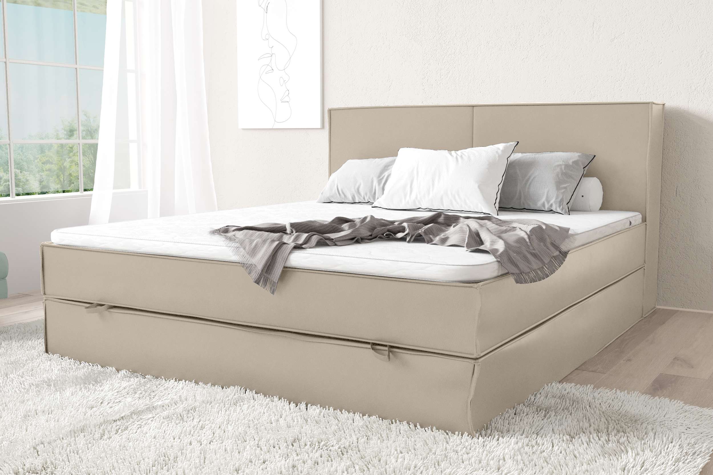 99rooms Samson Boxspringbett 120x200 cm Kunstleder MADRYT Champagner Taschen-Federung