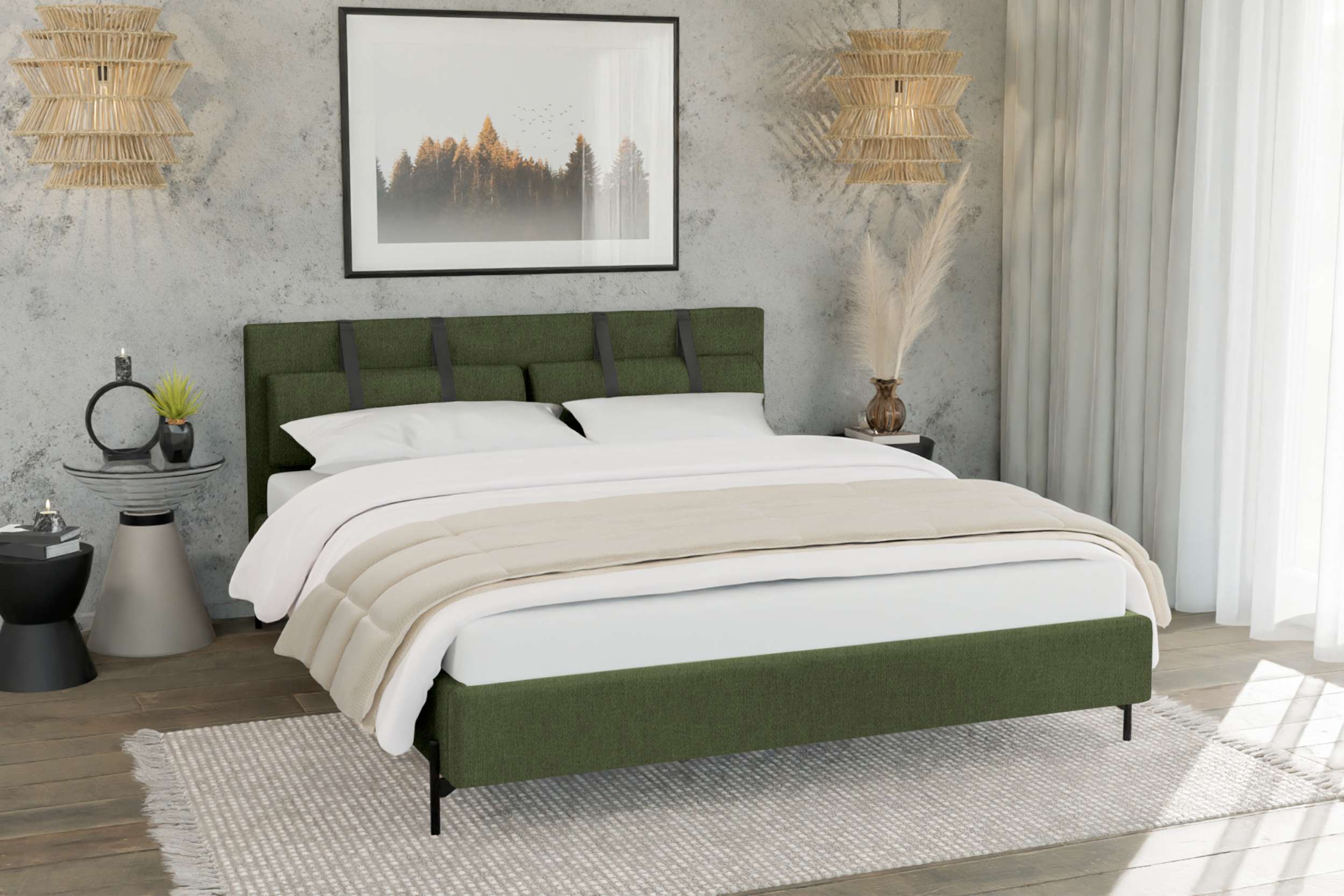 99rooms Stella Polsterbett 140x200 cm Strukturstoff NEVE Khaki