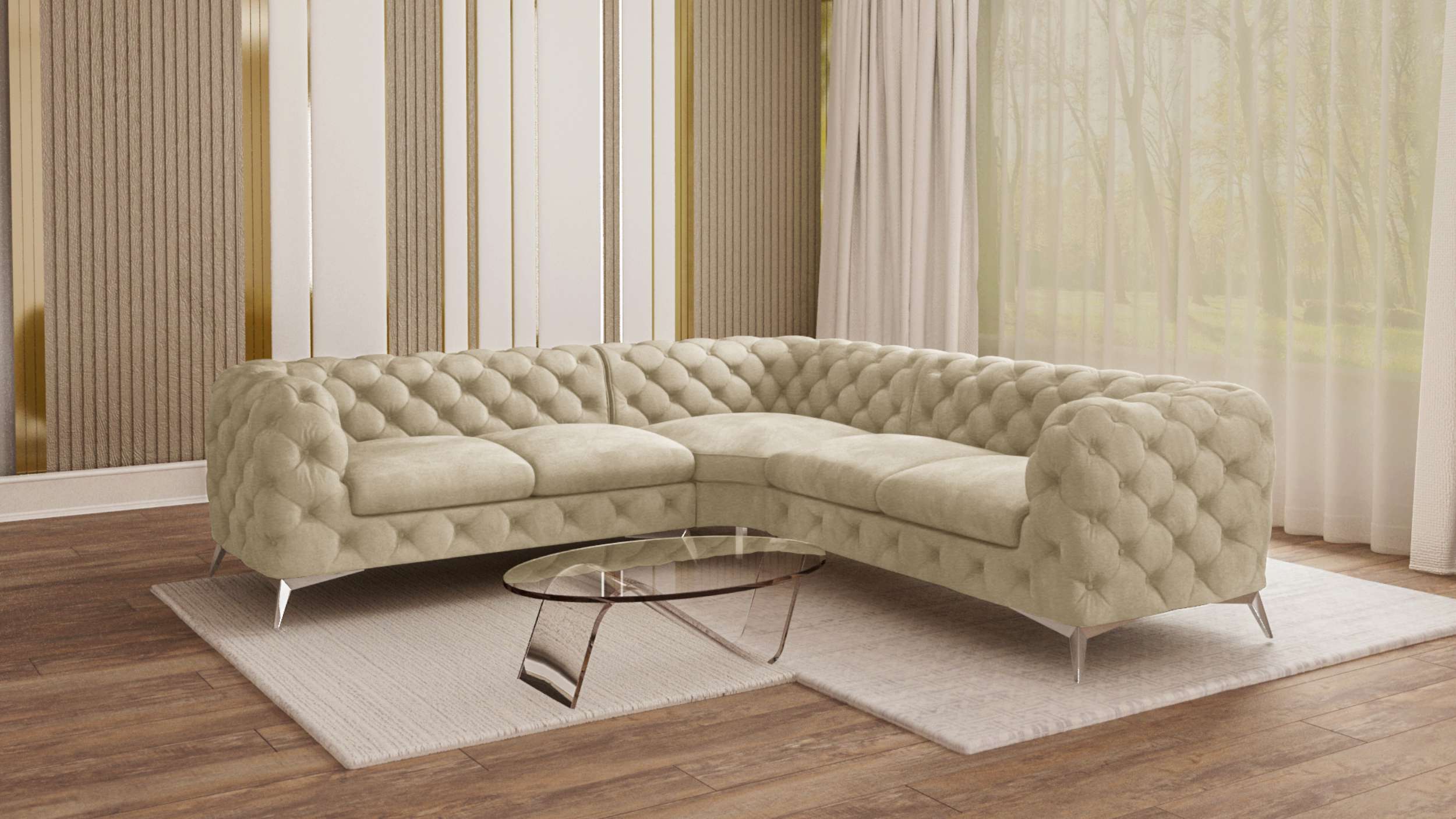 99rooms Medina Ecksofa Kunstleder CAYENNE Champagner Rechts