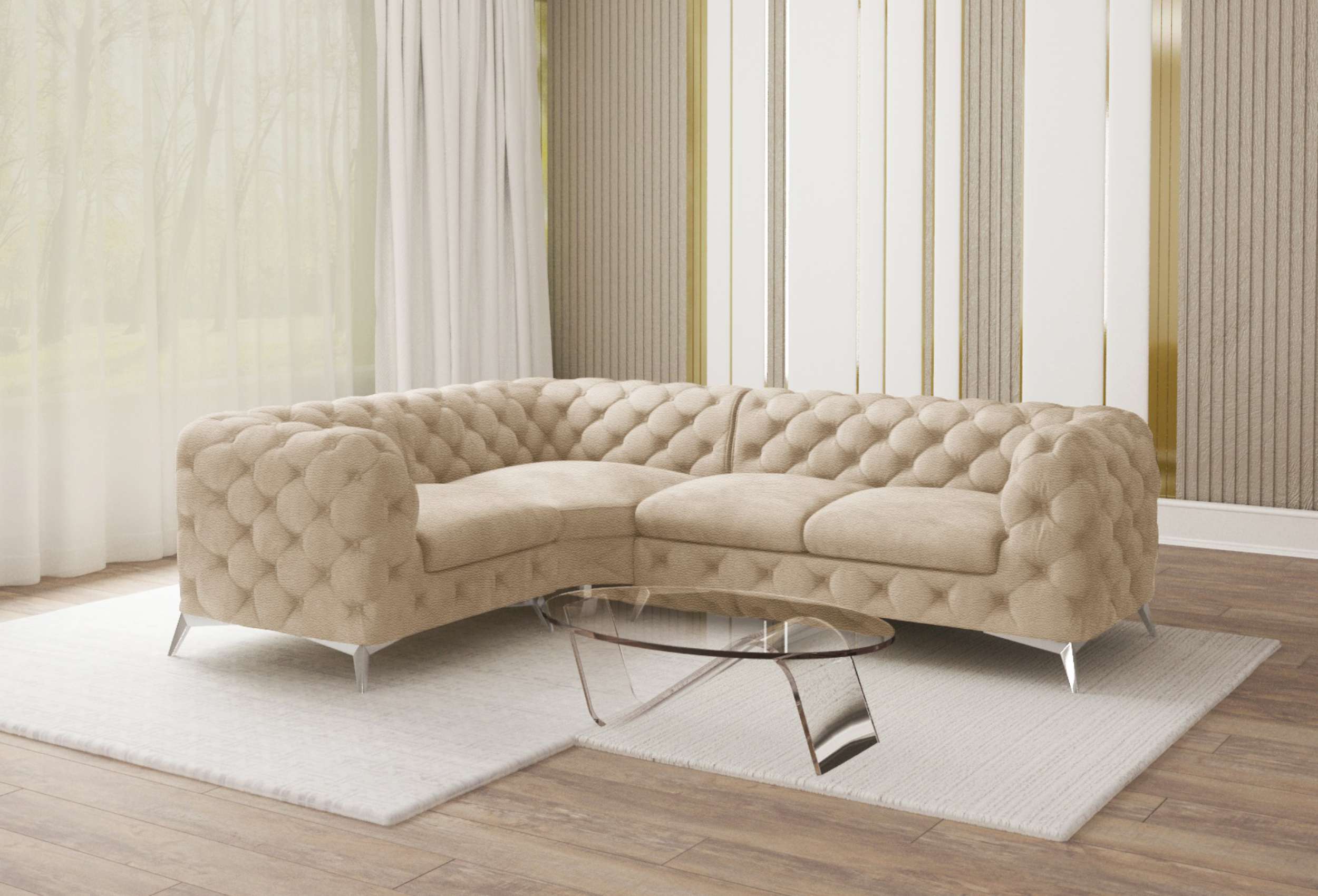 99rooms Conrad Ecksofa Kunstleder CAYENNE Champagner Links