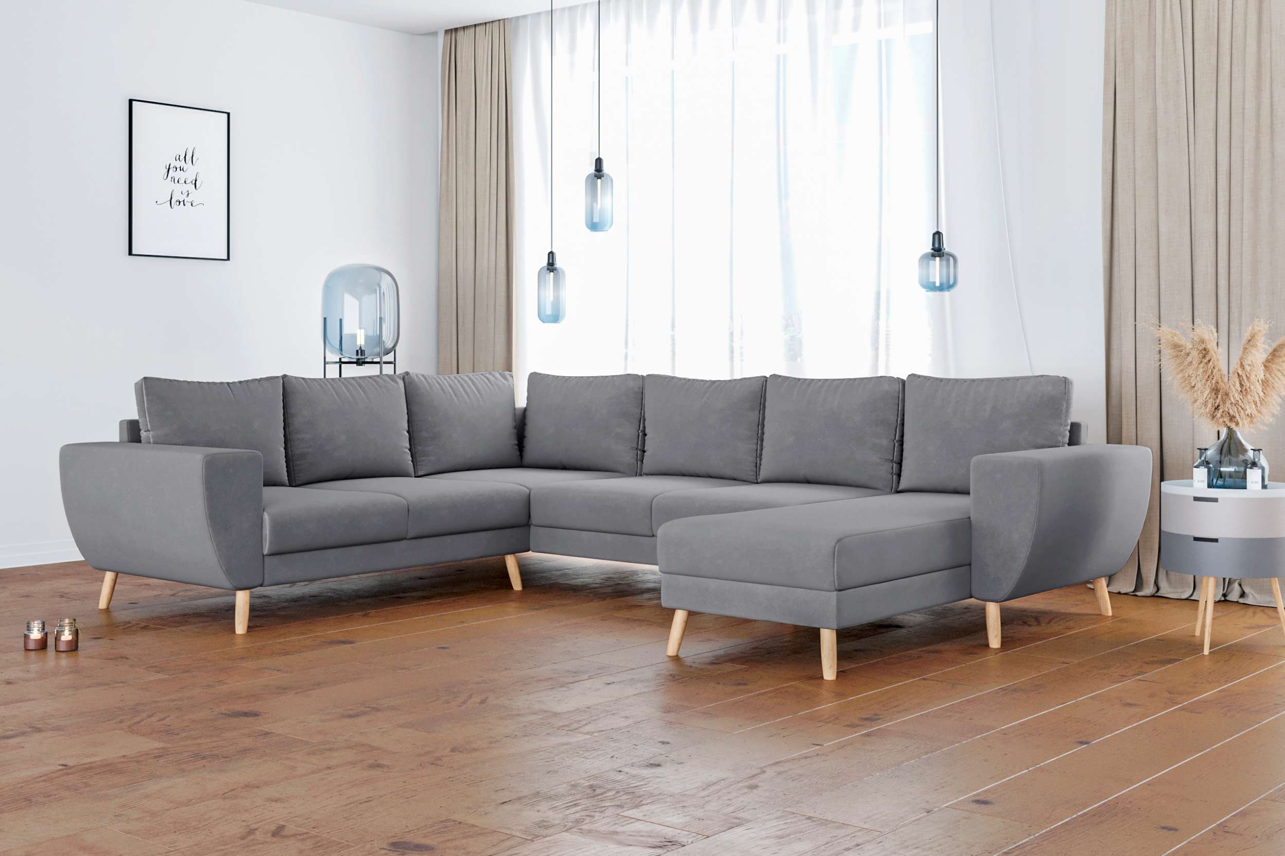 99rooms Apollo Wohnlandschaft Velours MANILA Grau Rechts