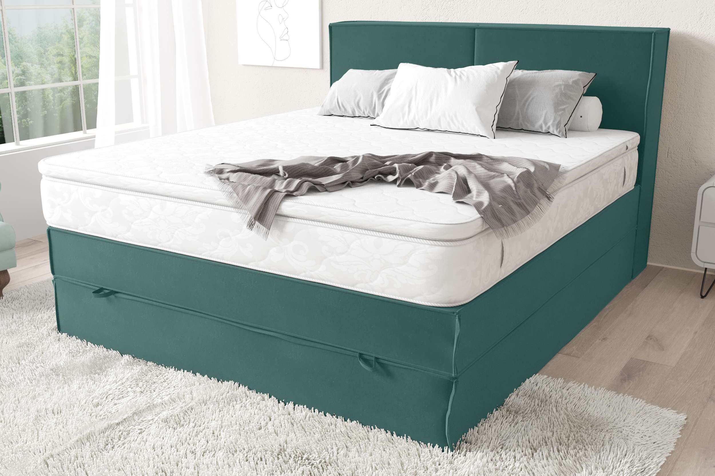 99rooms Sidney Boxspringbett Pastelltürkis 160x200 cm Velours KRONOS Taschen-Federung