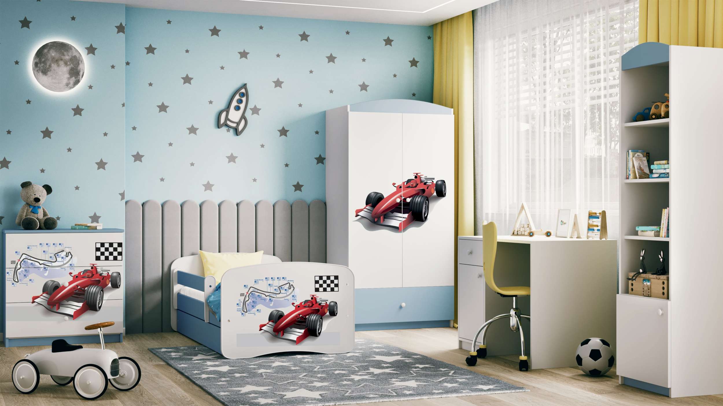 99rooms Dreams Motiv VII Kinderzimmer-Set Weiß Hellblau 80x160 cm