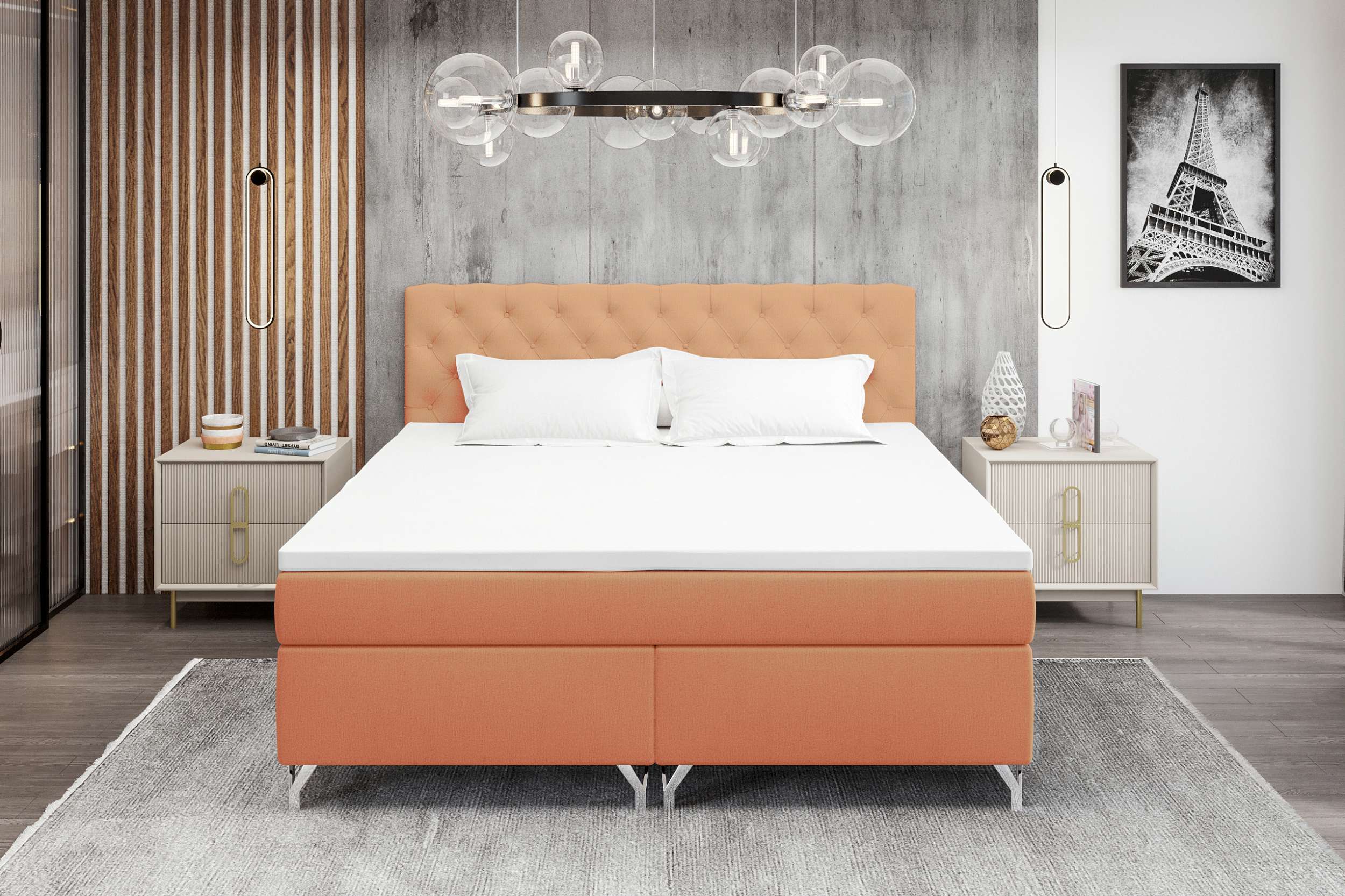 99rooms Prestige Boxspringbett 140x200 cm Velours MONOLITH Korallenrot