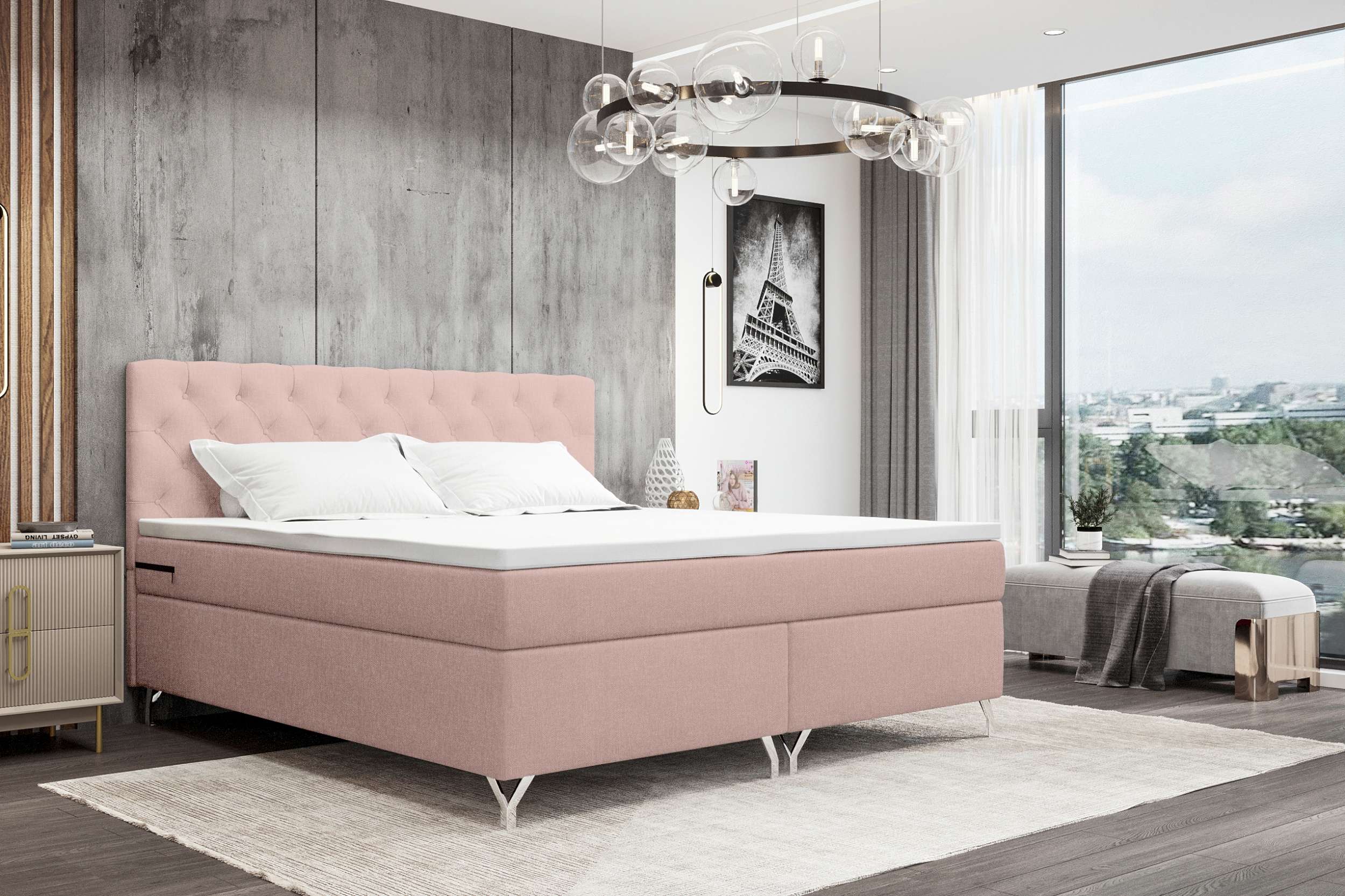 99rooms Prestige Boxspringbett 180x200 cm Webstoff MALMO_NEW Rosa