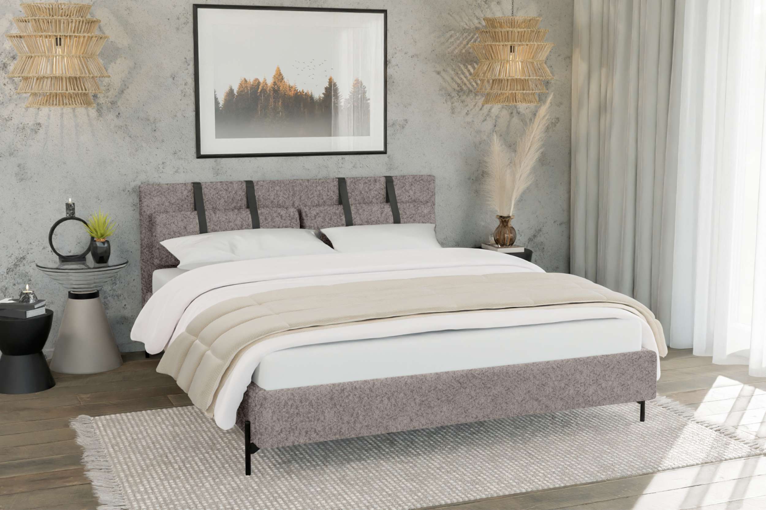 99rooms Stella Polsterbett 140x200 cm Boucle-Stoff ABRIAMO Rosa