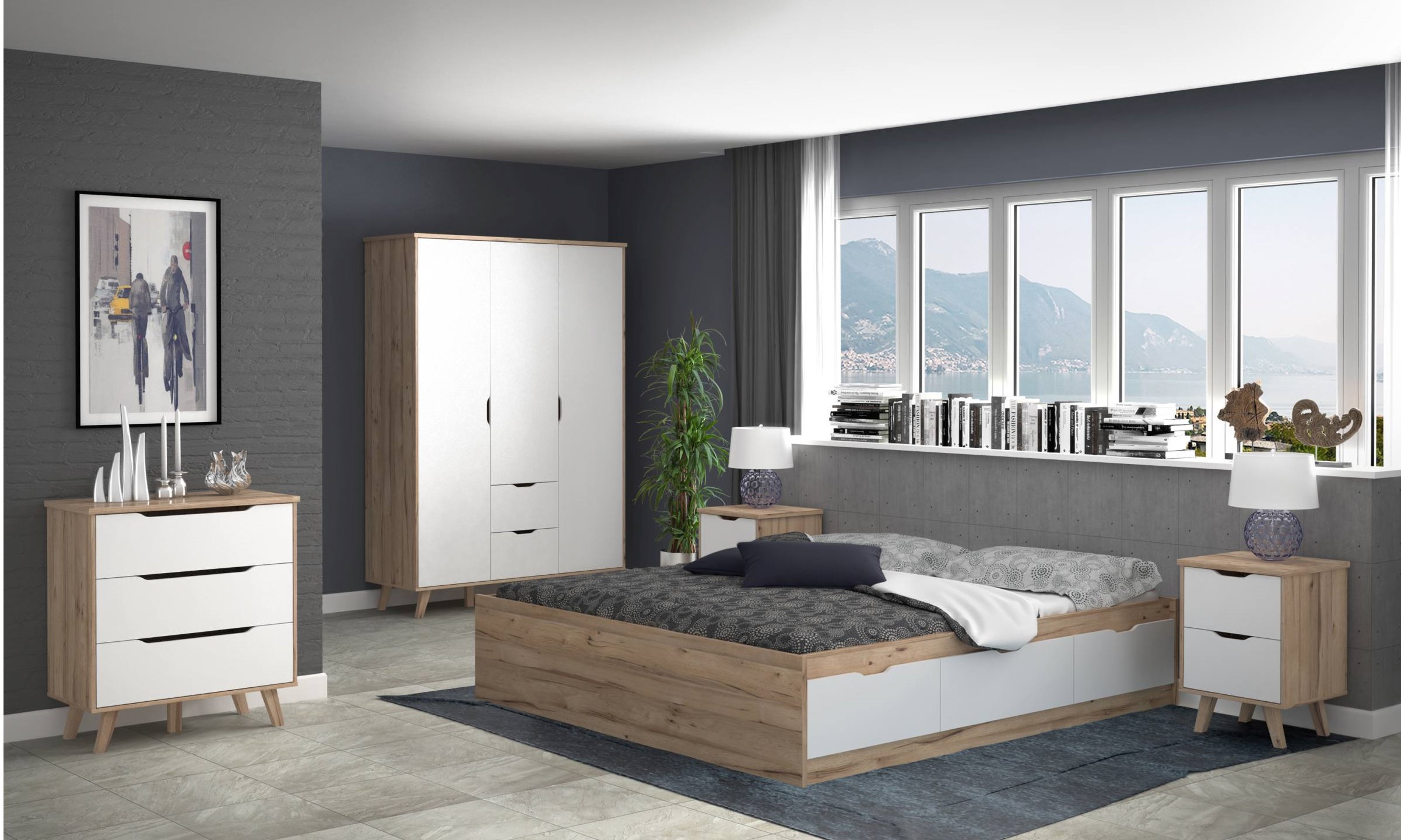 99rooms Kanva Jugendzimmer-Set Plankeneiche Optik Weiß