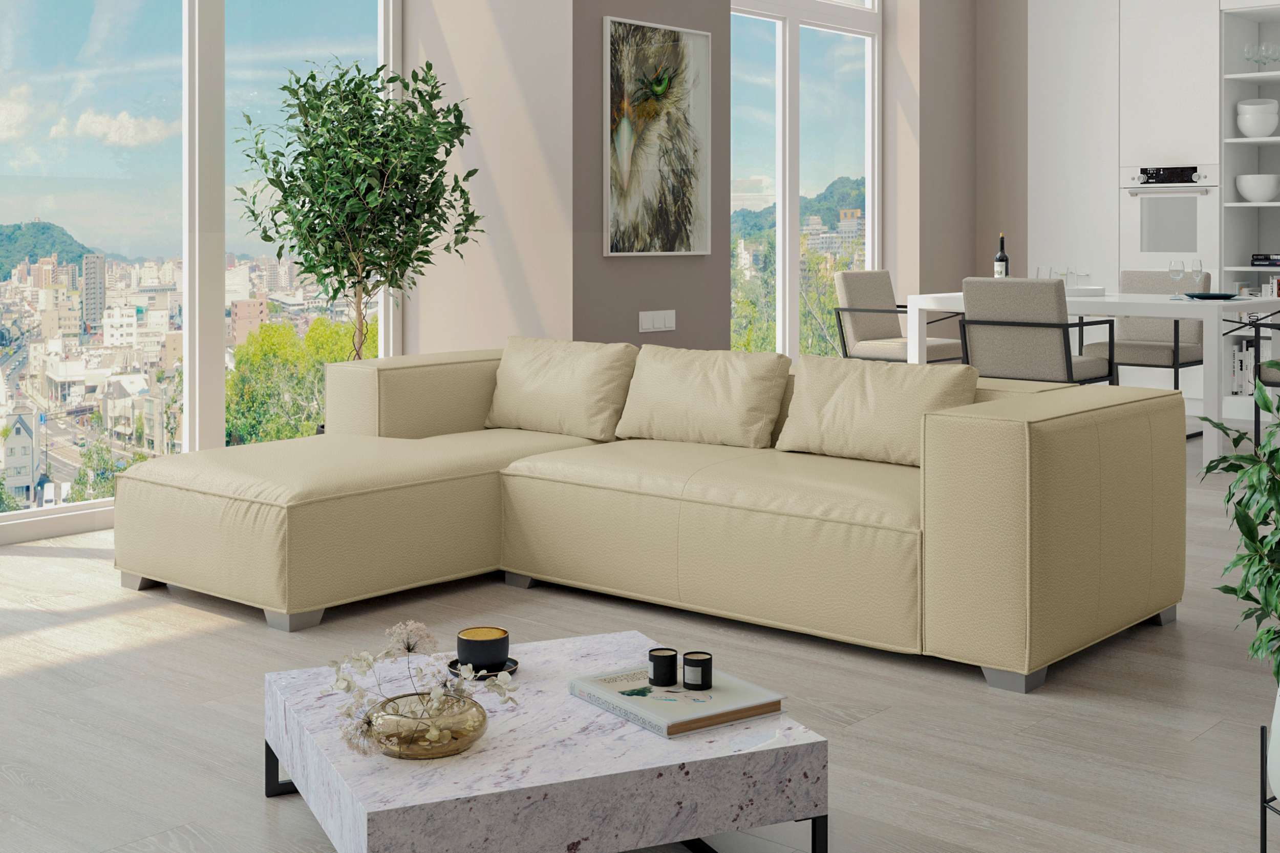 99rooms Samantha Ecksofa Kunstleder CAYENNE Champagner Links