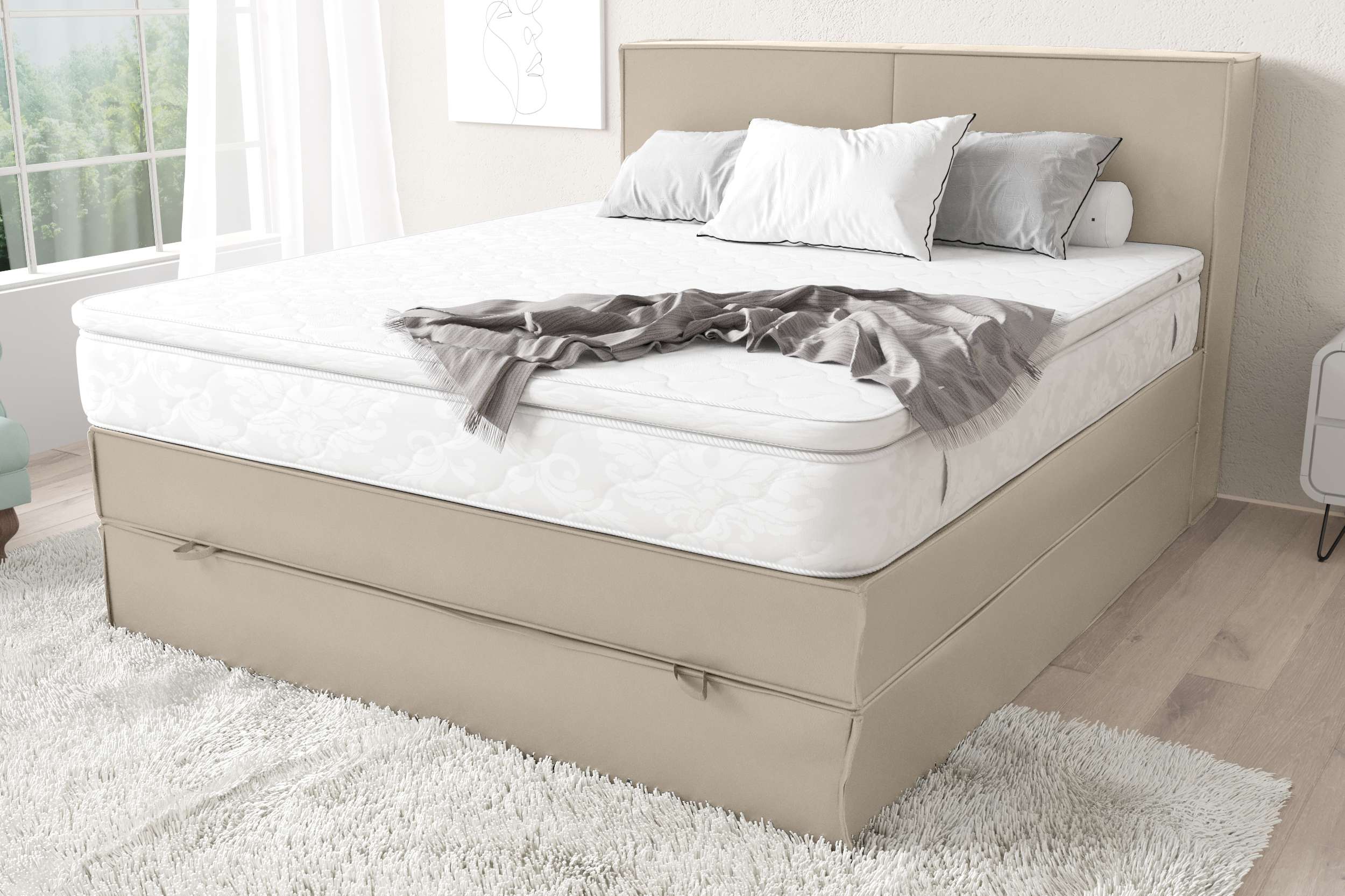 99rooms Sidney Boxspringbett Champagner 140x200 cm Kunstleder MADRYT Bonell-Federung