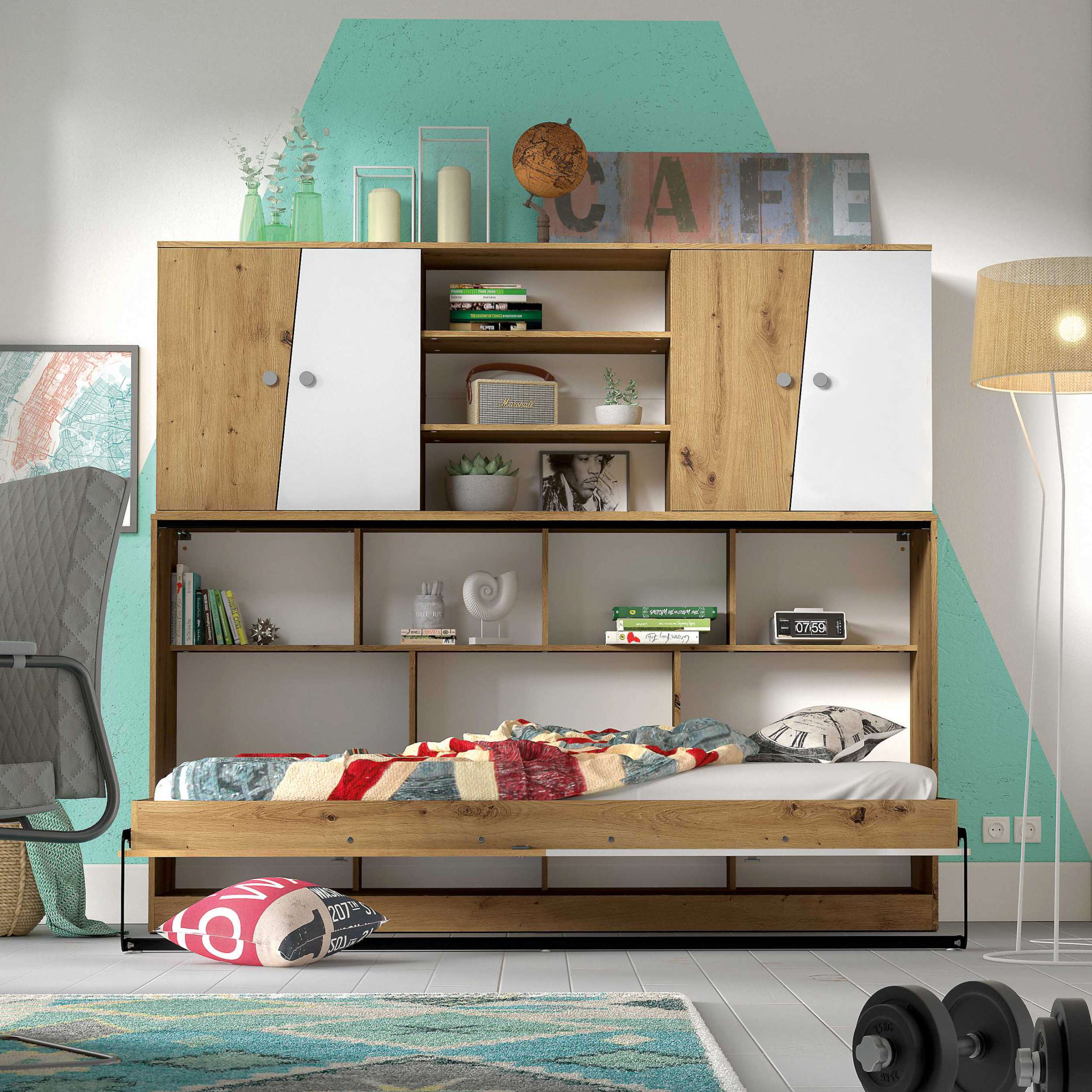 99rooms Narin Kinderzimmer-Set I Eiche Artisan Dekor Weiß Matt Grau Matt