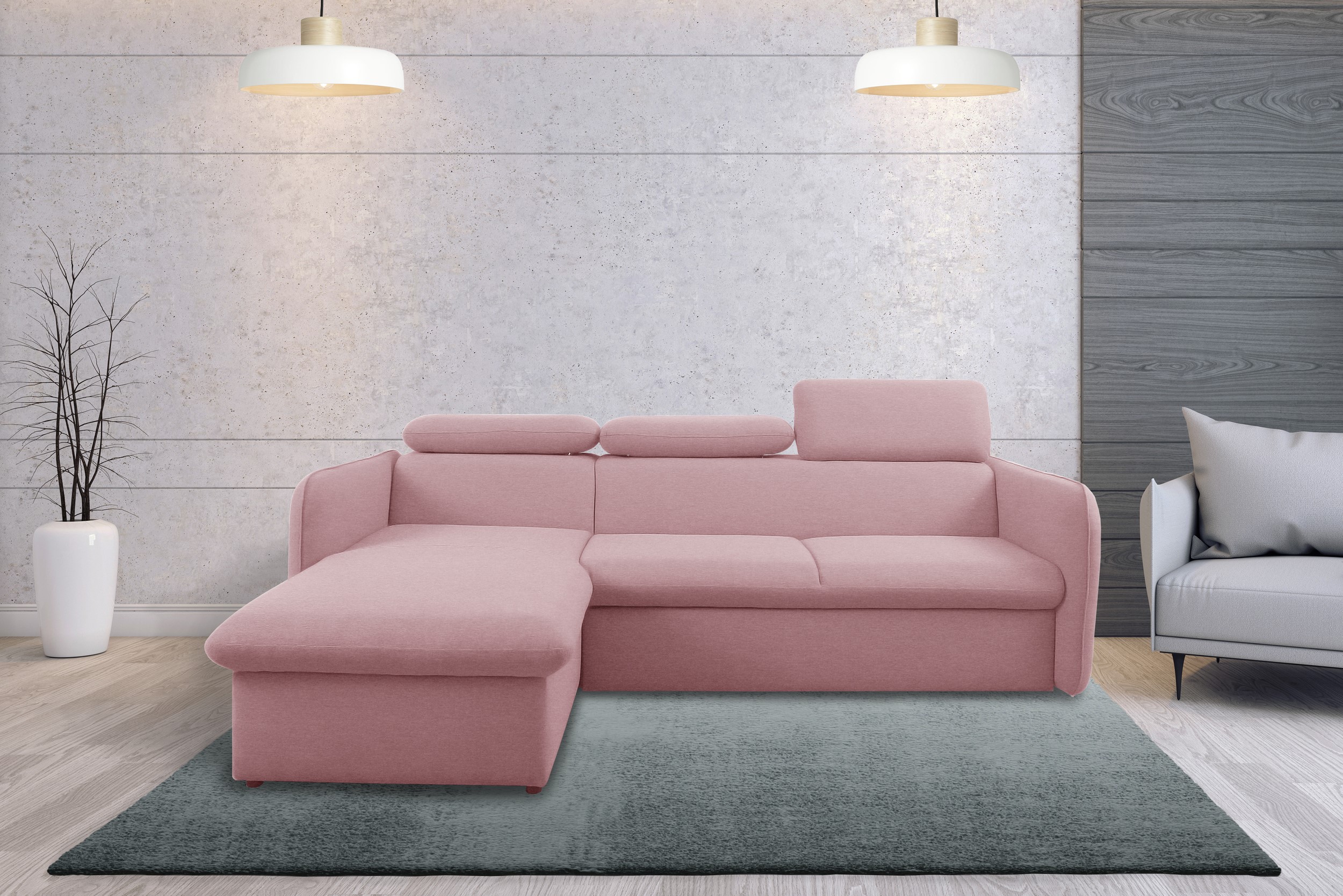 99rooms Amerigo Ecksofa Links Plüsch Rosa