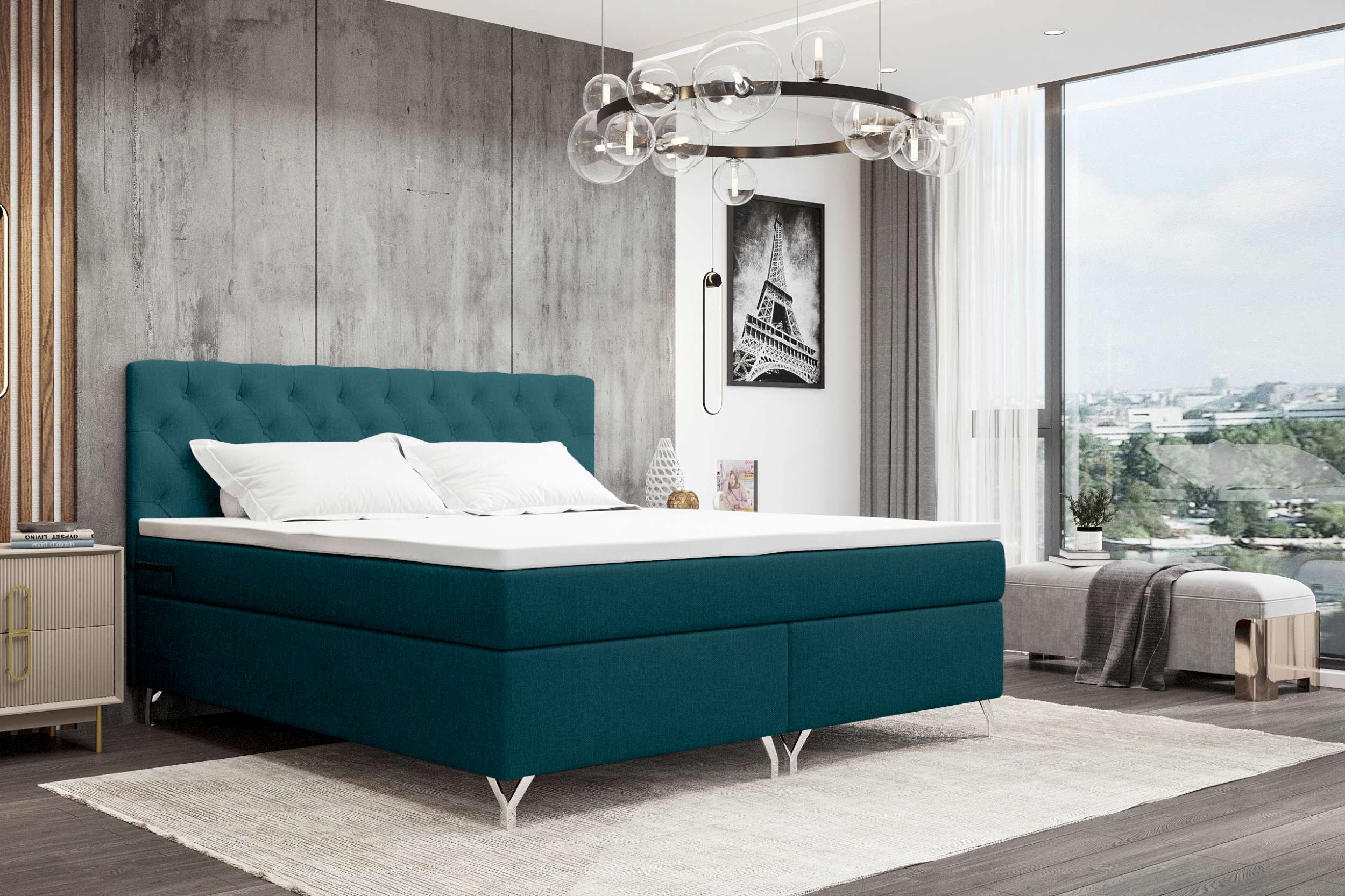 99rooms Prestige Boxspringbett 140x200 cm Webstoff MALMO_NEW Blau