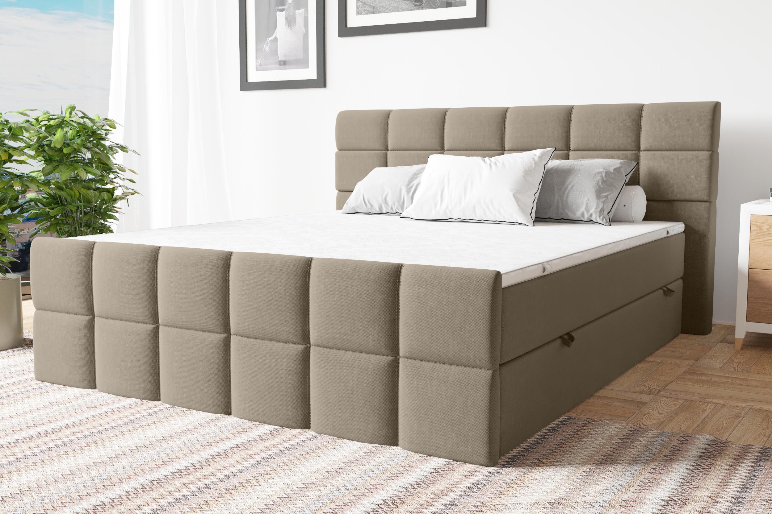 99rooms Dunkan Boxspringbett Strukturstoff INARI Hellbraun 160x200 cm Taschen-Federung